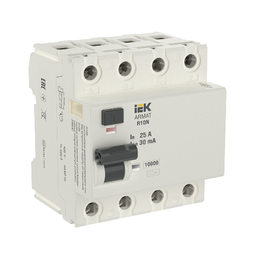 R10N Блок утечки тока 4-полюсный, 25А 30mA, 10kA, тип A ИЭК, AR-R10N-4-025A030