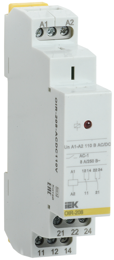 Промежуточное реле OIR, 2 контакта (8А), 110В AC/DC IEK, OIR-208-ACDC110V