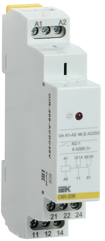 Промежуточное реле OIR, 2 контакта (8А), 48В AC/DC IEK, OIR-208-ACDC48V
