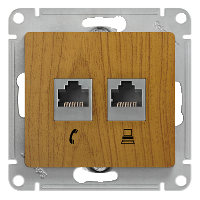 Розетка двойная RJ11+RJ45, кат.5e, механизм (дерево дуб) Glossa Systeme Electric, GSL000585