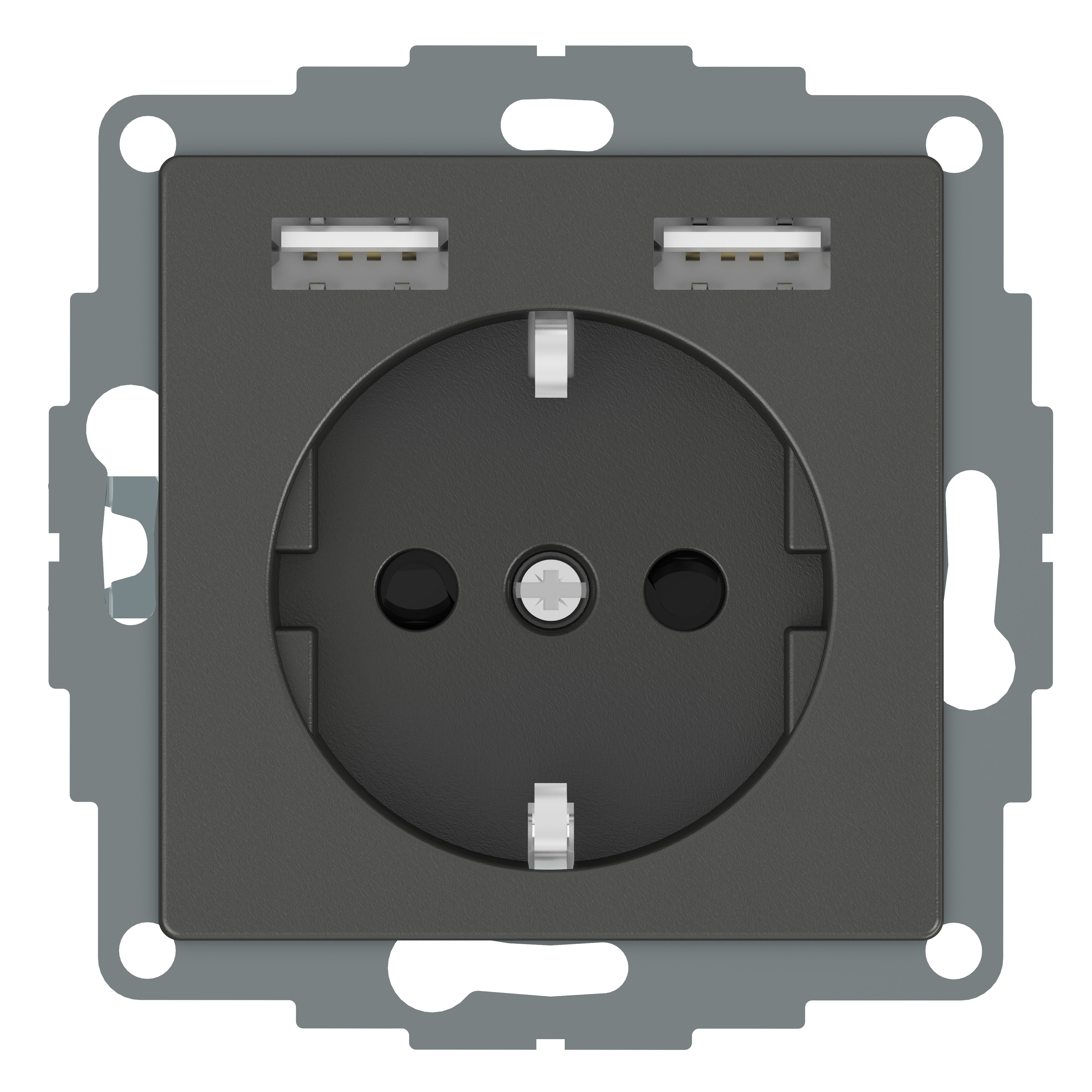 Розетка SCHUKO с 2 USB c зарядным устройством 2,4 a, sm (антрацит) Merten Schneider Electric, MTN2366-0414