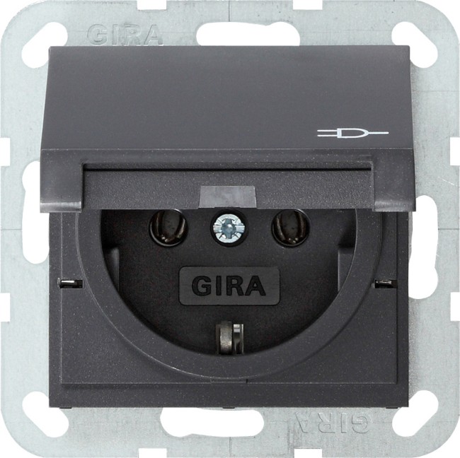 Розетка c заземлением, с крышкой (антрацит) System 55 GIRA, G045428