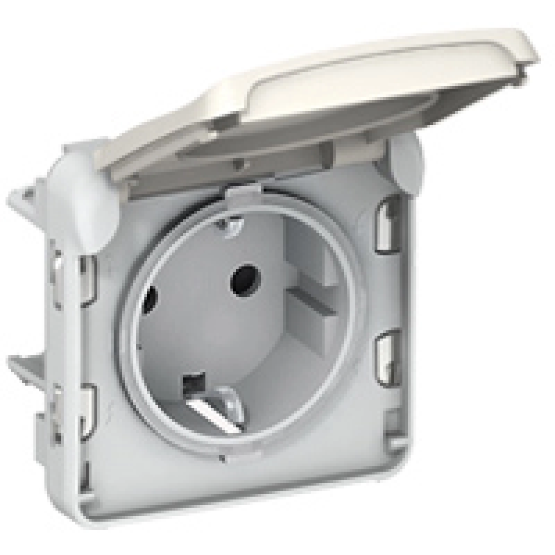 Розетка 2К+З немецкий стандарт (белая) ,безвинтовые зажимы,IP55 Plexo Legrand, 069640