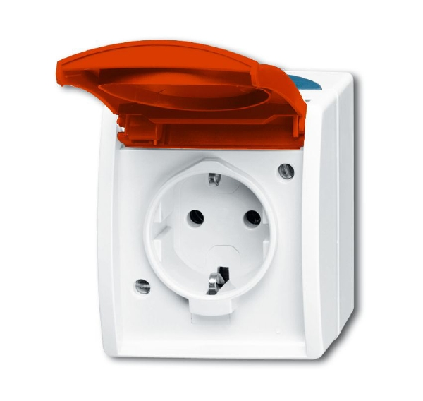 20 EW/DVN-53 Розетка SCHUKO 16А 250В IP44 для открытого монтажа, c красной крышкой, серия ocean, цвет серый/сине-зелёный ABB