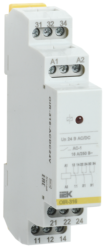 Промежуточное реле OIR, 3 контакта (16А), 24В AC/DC IEK, OIR-316-ACDC24V