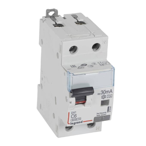 DX3 дифференциальный автоматический выключатель 1P+N, 6A, 30mA, тип А, 6kA (хар-ка C) Legrand, 411047