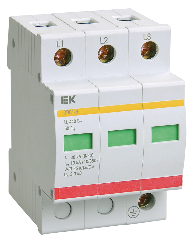 Ограничитель имп. перенапр. ОПС1-D 3Р In=5kA Un=230B Im=10kA ИЭК, MOP20-3-D