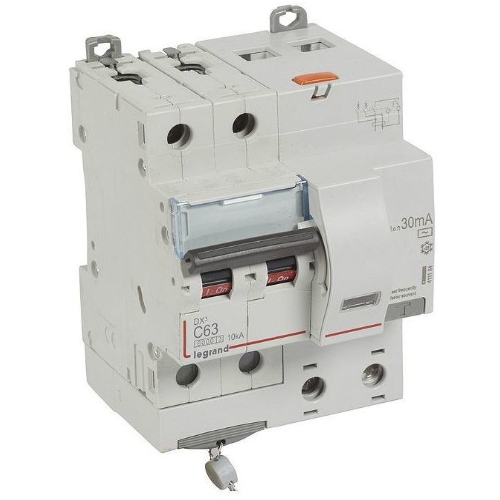 DX3 дифференциальный автоматический выключатель 2-полюсный, 63A, 30mA, тип АC, 6kA (хар-ка C) Legrand, 411164