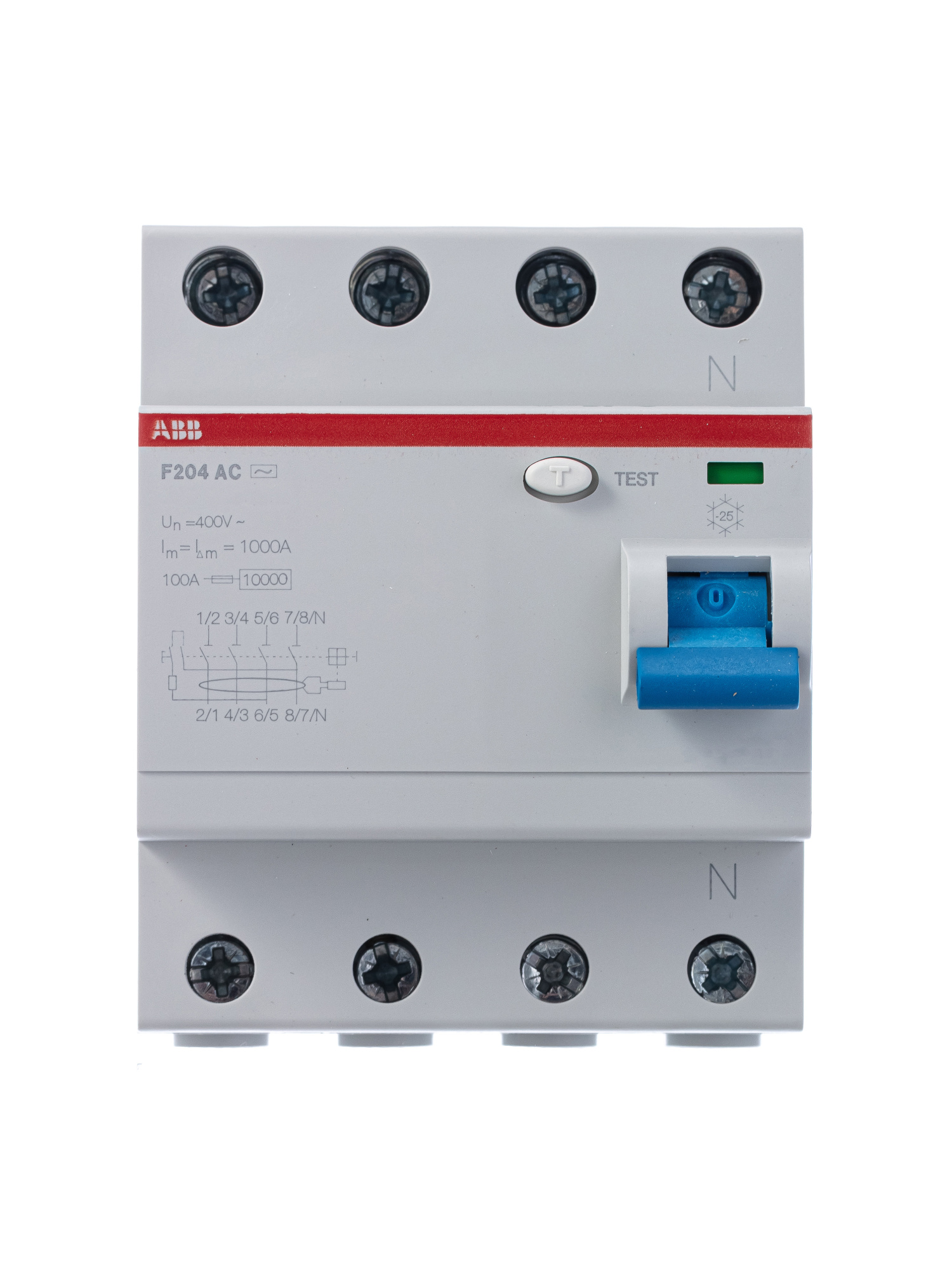 F204 AC 125/100 Блок утечки тока 4-полюсный, 125A, 100mA, тип АC (УЗО) ABB, 2CSF204001R2950