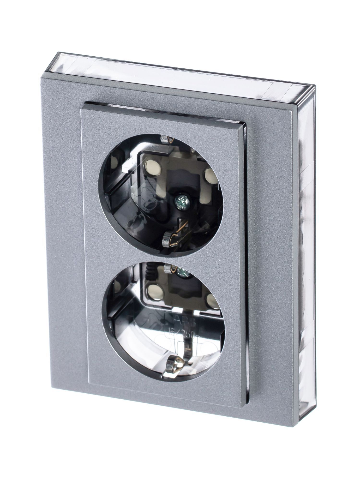 5522H-C03457 70W Розетка двойная с заземл. со шторками, Levit, серебро/дымчатый чёрный ABB, 2CHH223457C6070