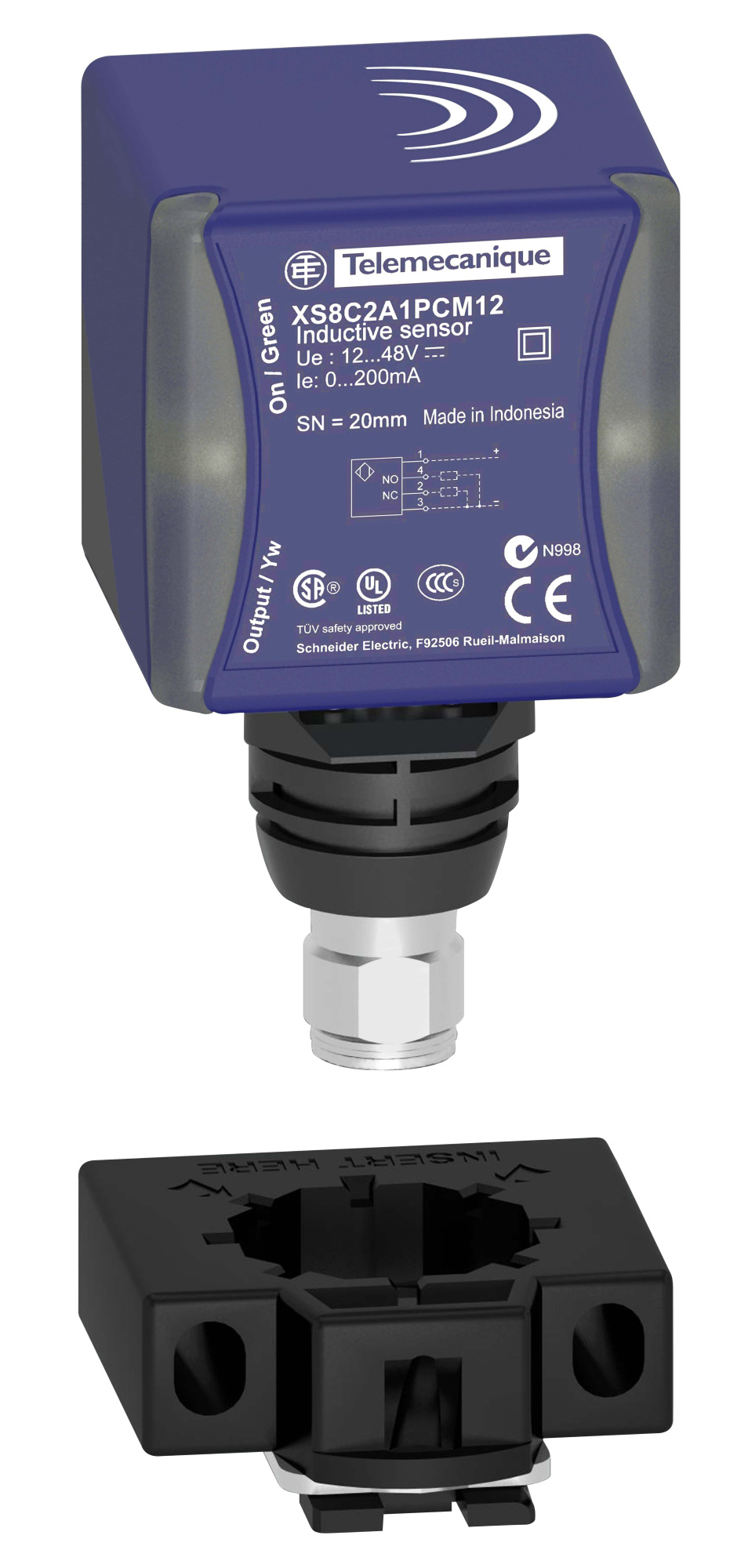 Индуктивный датчик, 20 мм, кубической формы, 12…48 vdc, м12, pnp Schneider Electric, XS8C2A1PCM12