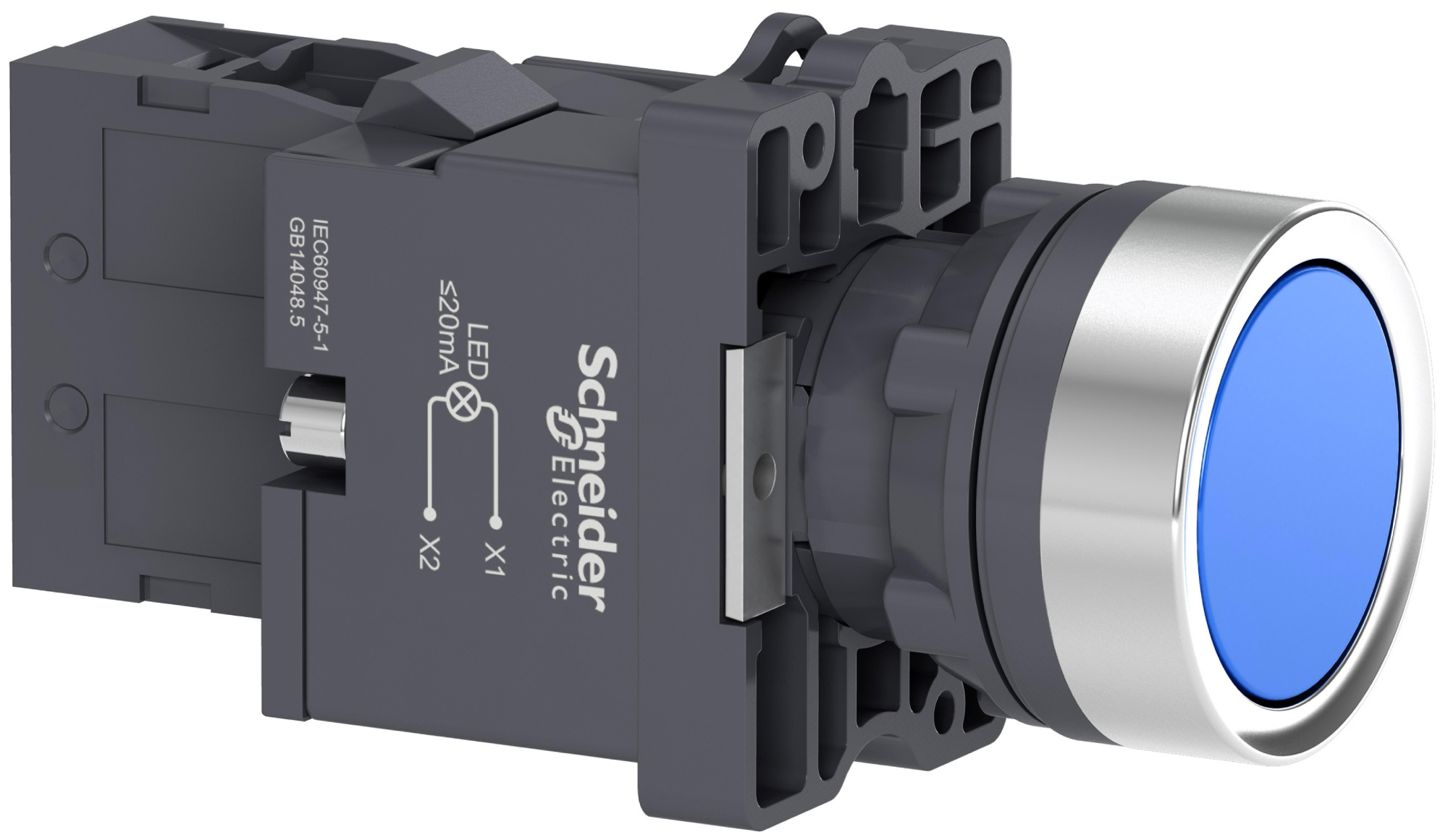Кнопка синяя с подсветкой СLED,220В 1НО Schneider Electric, XA2EW36M1