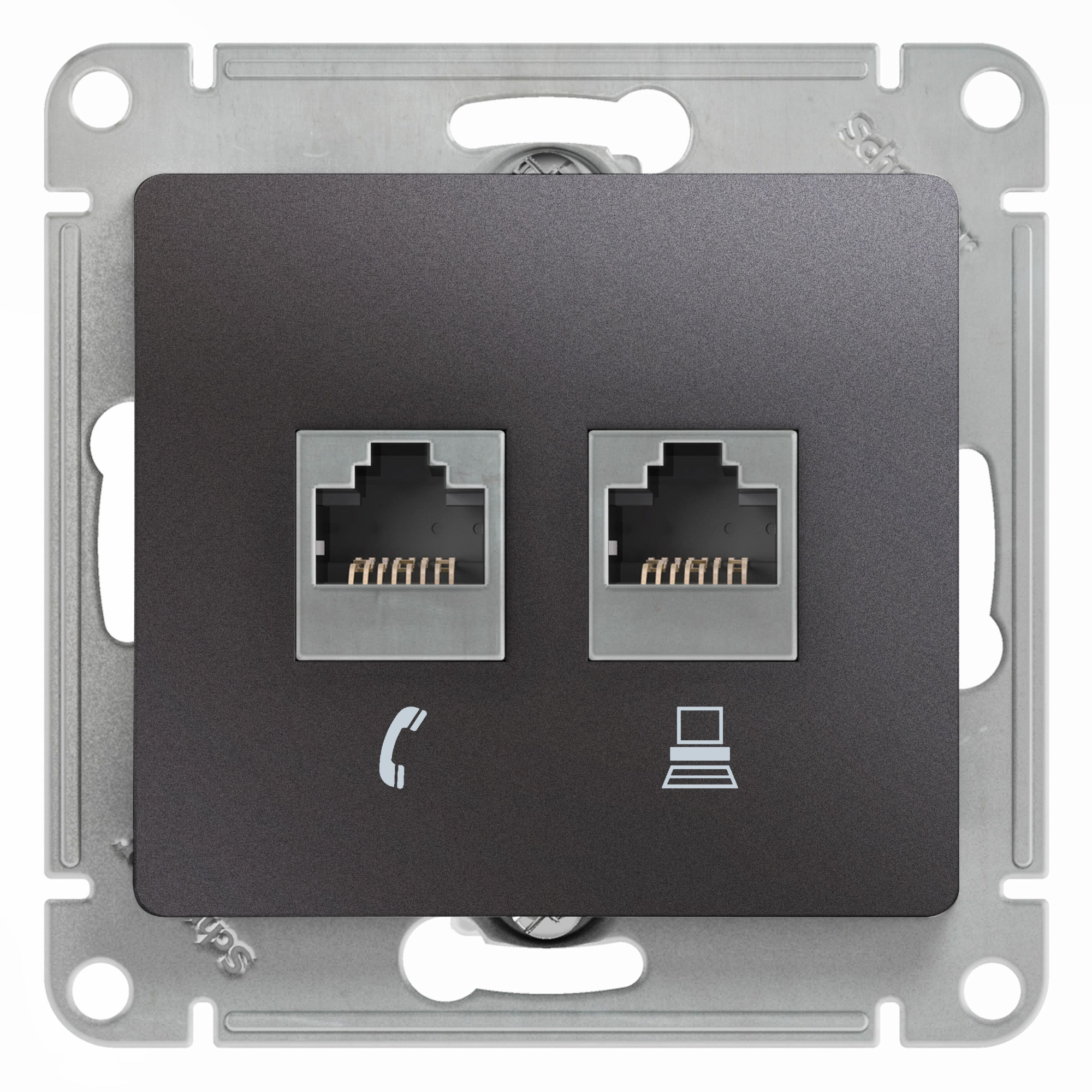 Розетка двойная RJ11+RJ45, кат.5e,механизм (графит) Glossa Systeme Electric, GSL001385
