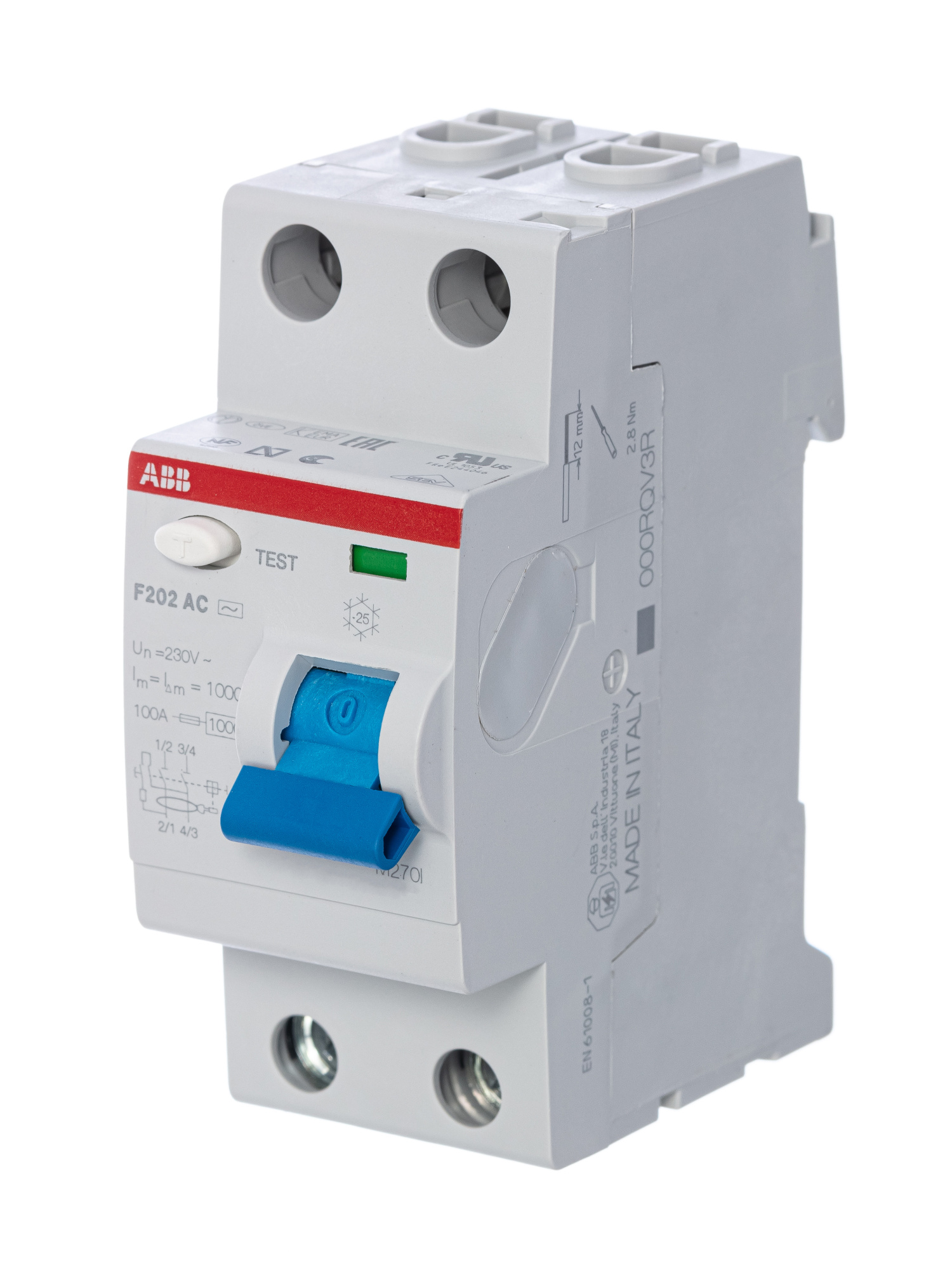 F202 AC 40/30 Блок утечки тока 2-полюсный, 40A, 30mA, тип АC (УЗО) ABB, 2CSF202001R1400