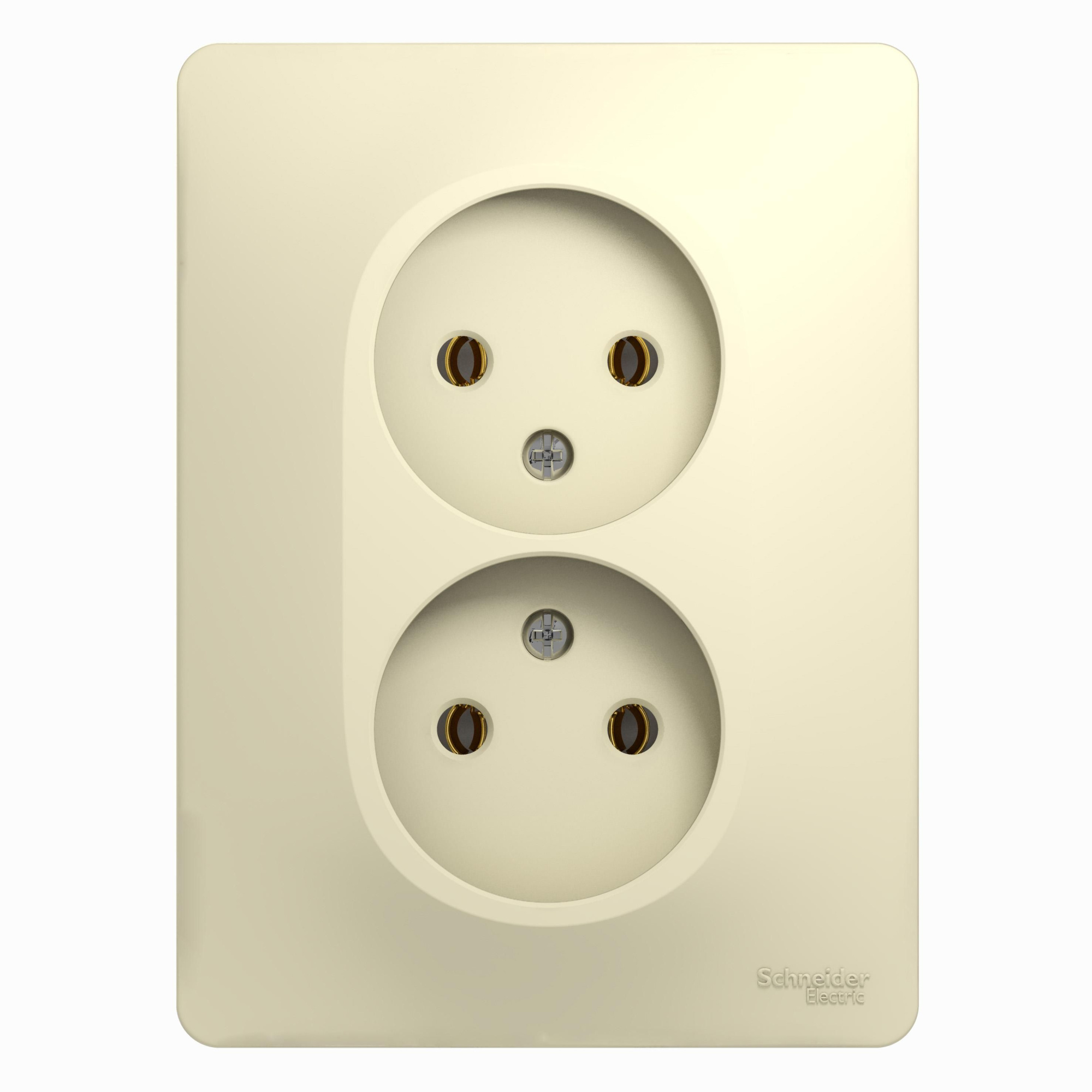 Розетка двойная без заземления,16А, в сборе (бежевый) Glossa Systeme Electric, GSL000220
