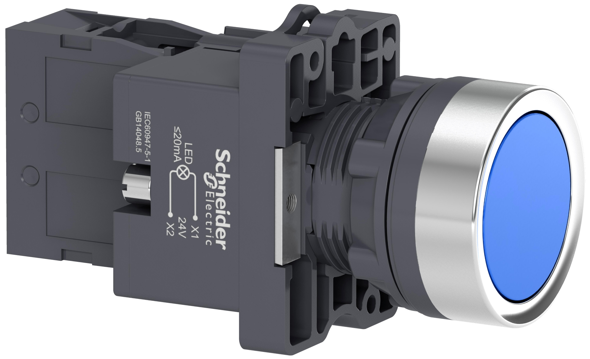 Кнопка синяя с подсветкой СLED,24В 1НО Schneider Electric, XA2EW36B1