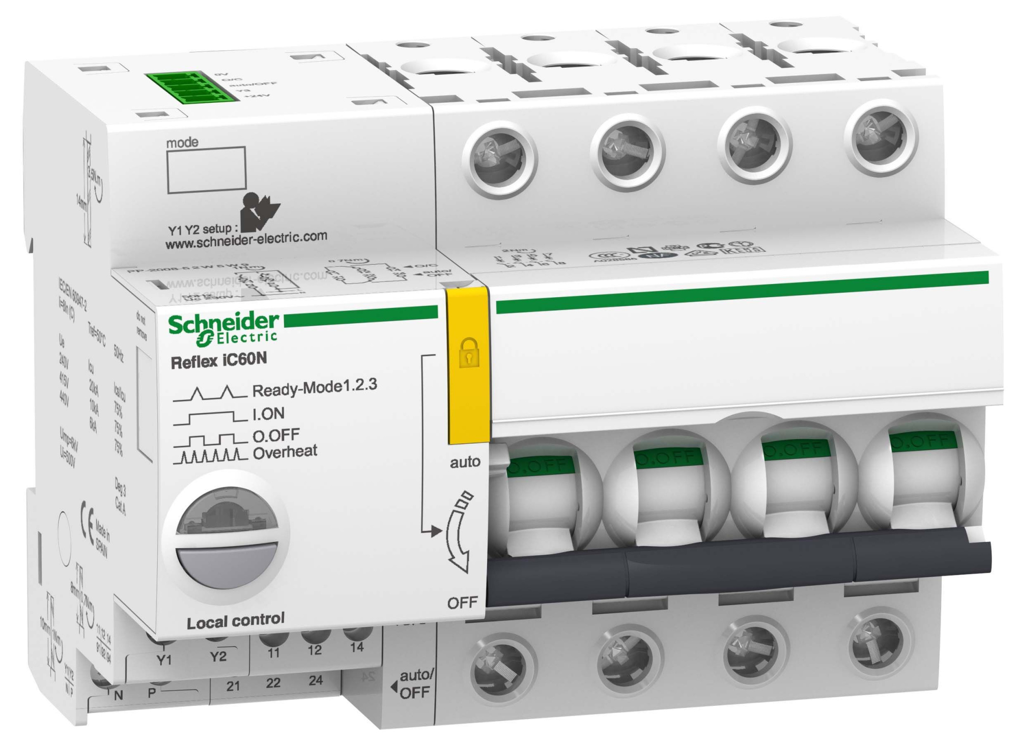 iC60N 4P 25A Автоматический выключатель 4-полюсный, 25А, 6kA (хар-ка D) Reflex Ti24 Schneider Electric, A9C63425
