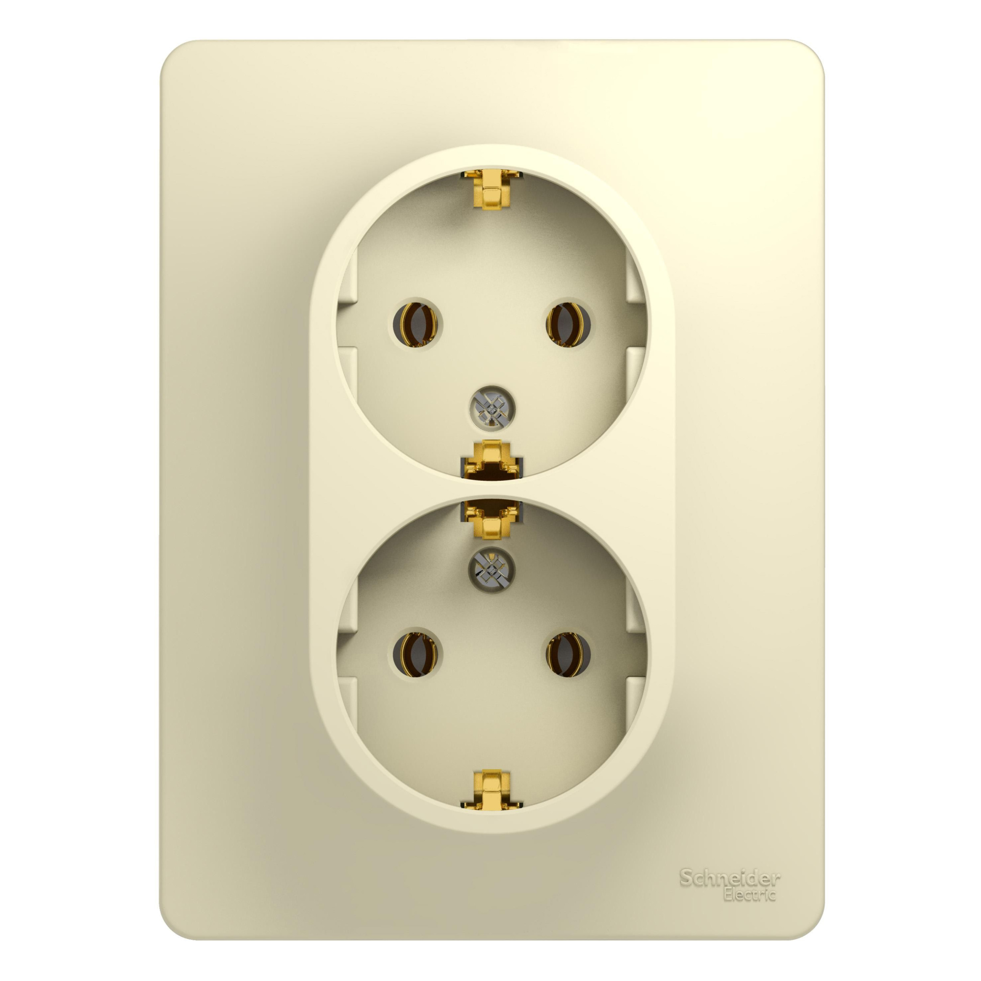 Розетка двойная с заземлением, 16А, в сборе (бежевый) Glossa Systeme Electric, GSL000224