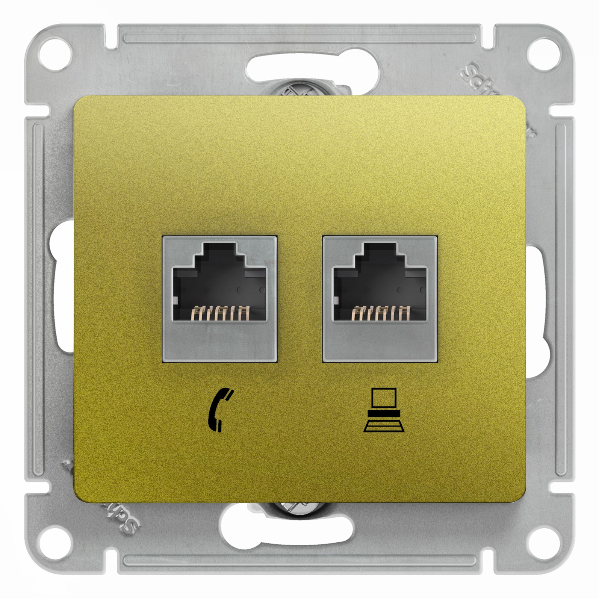 Розетка двойная RJ11+RJ45, кат.5e,механизм (фисташковый) Glossa Systeme Electric, GSL001085