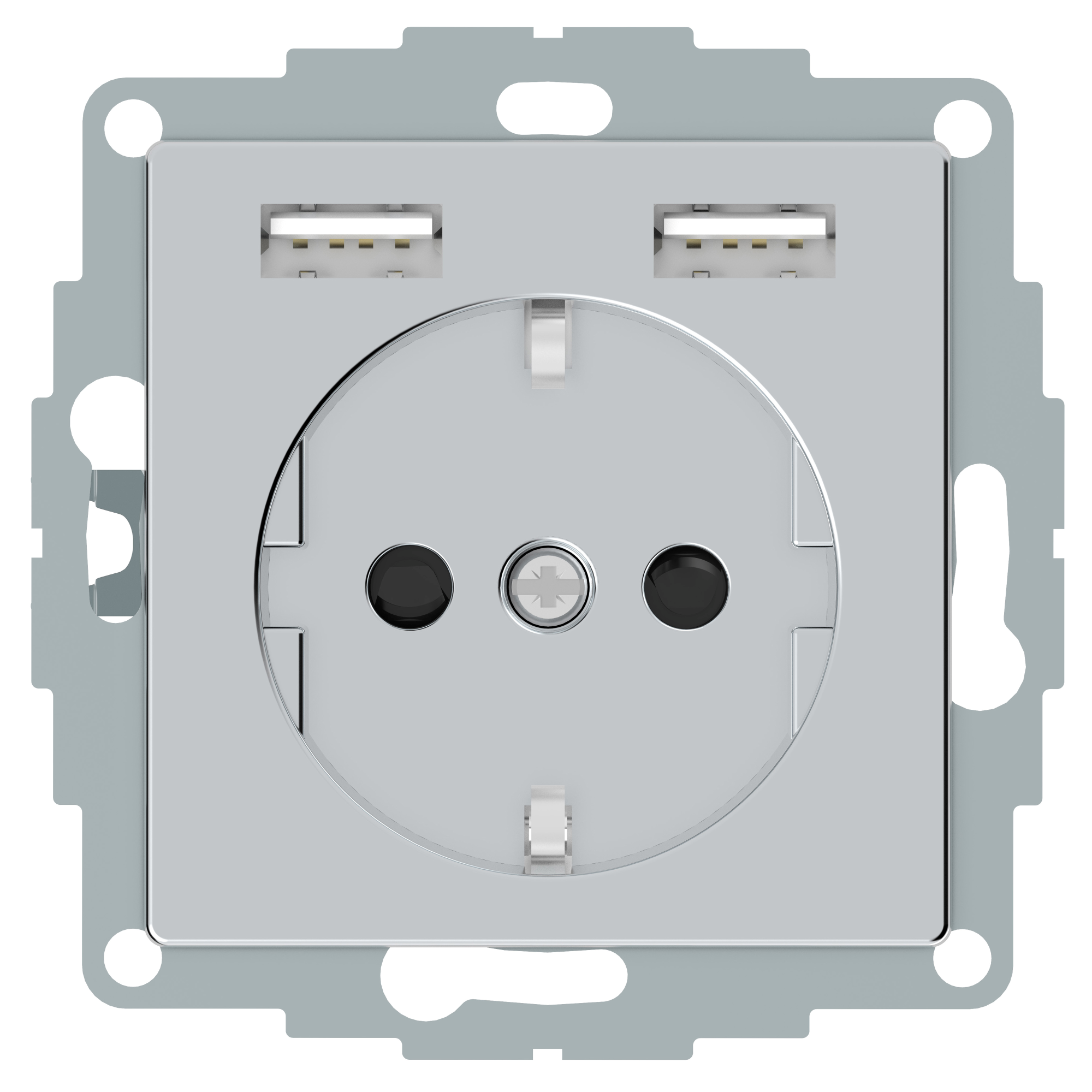Розетка SCHUKO с 2 USB c зарядным устройством 2,4 a, sm (алюминий) Merten Schneider Electric, MTN2366-0460