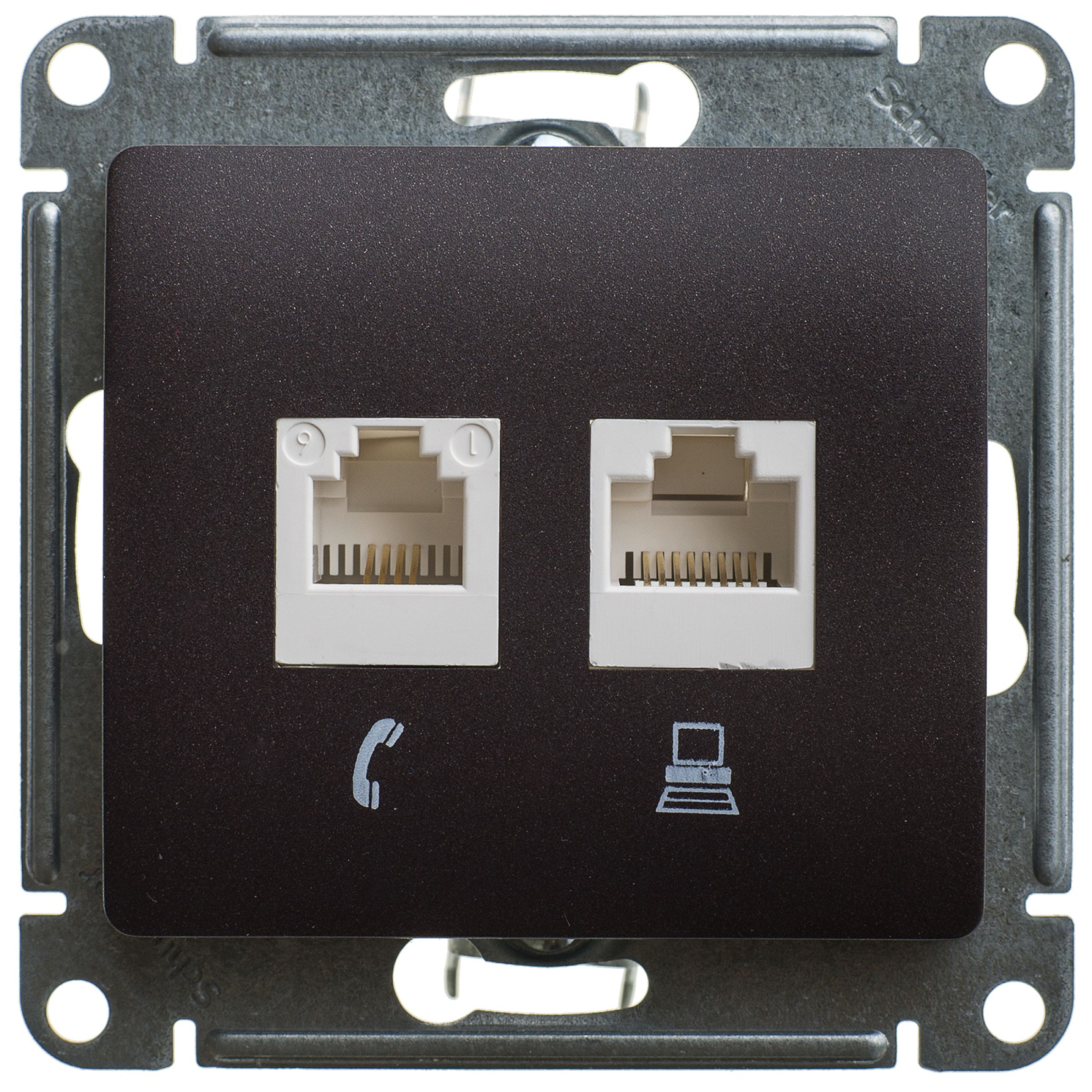 Розетка двойная компьютерная RJ45+RJ45, кат.5e, механизм (шоколад) Glossa Systeme Electric, GSL000885KK