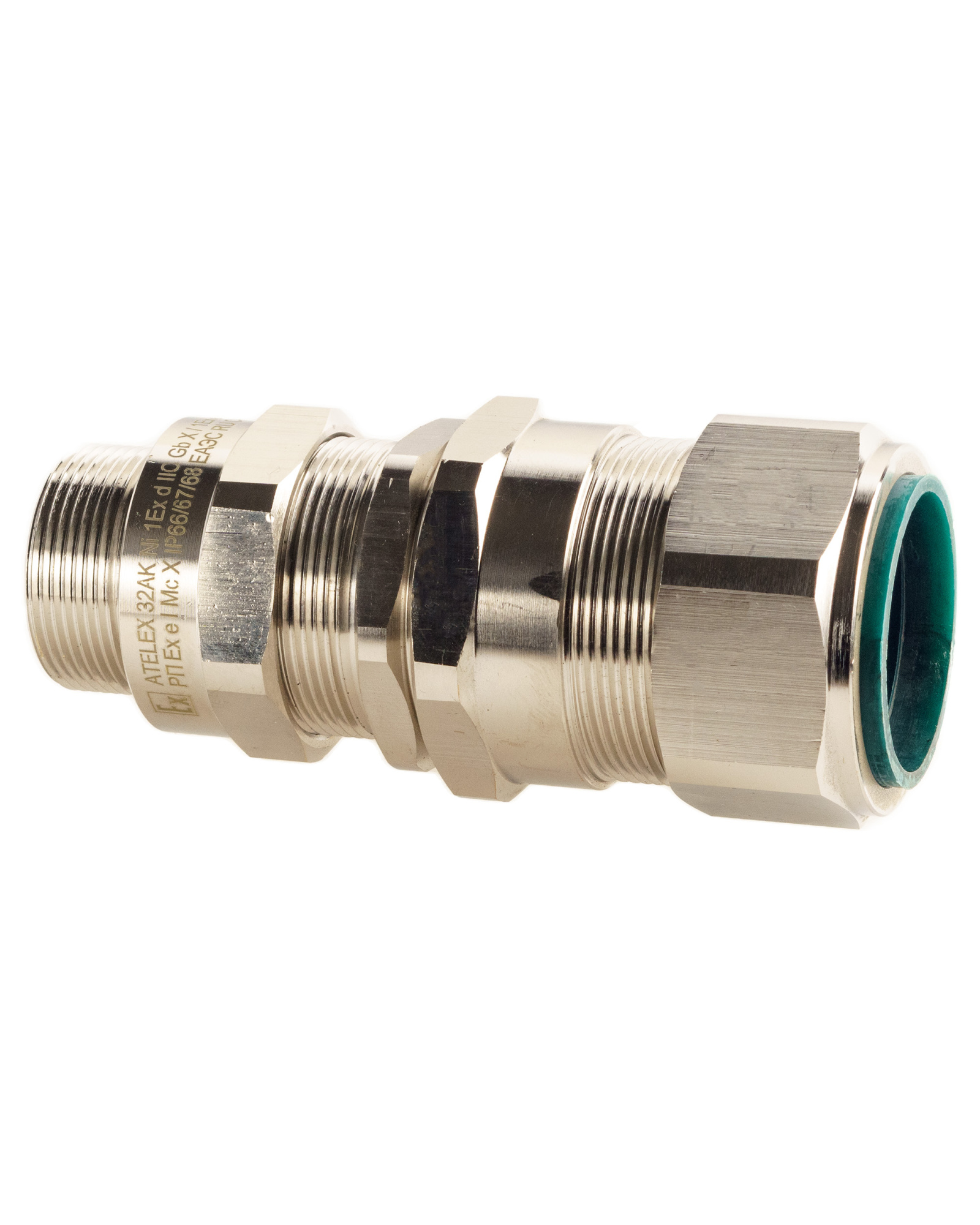 Extherm Extherm 32AK 05 Кабельный ввод взрывозащищенный М32х1,5 с уплотнением для бронированного силового кабеля d вн. 17-25,9 мм, d нар.23,7-33,9 мм, М32x1,5 6g, 1ExdIIC Gb X / 1ExeII Gb X, IP66/67/68 и гайкой, латунь