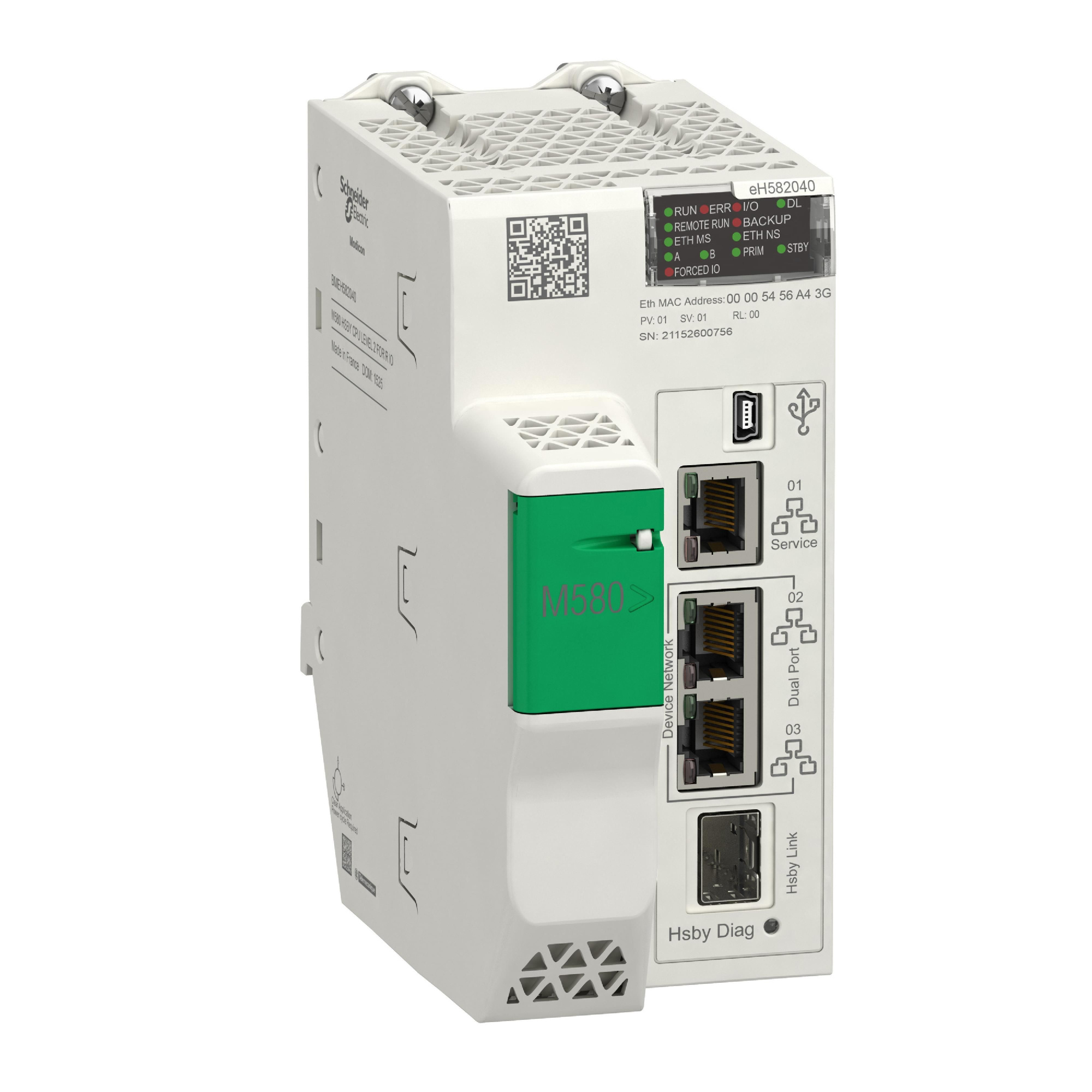M580 цпу горячего резер. уровень 2, озу 8 mb, rio (до 8 ст. x80+quantum io) Schneider Electric, BMEH582040