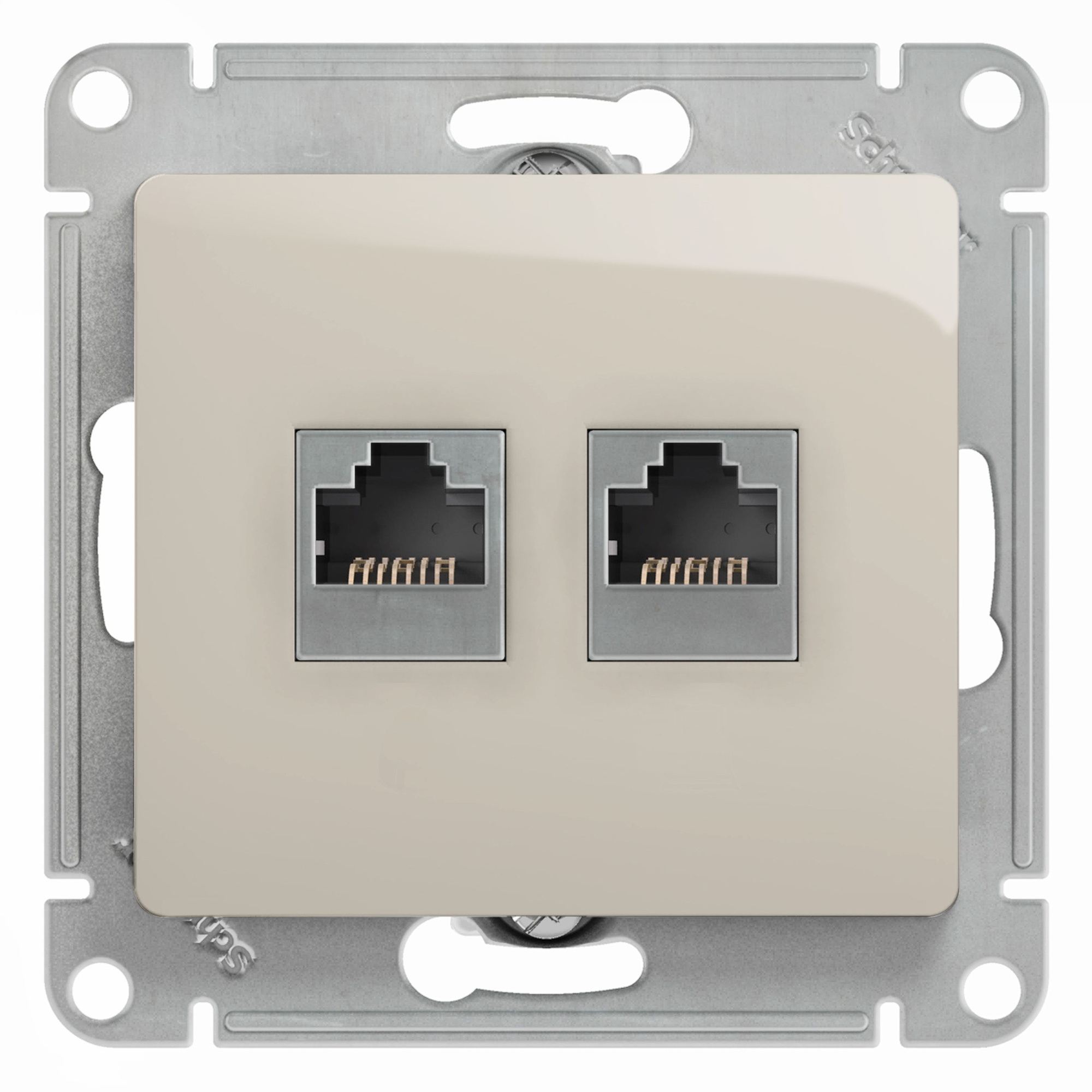 Розетка телефонная+компьютерная RJ-11/RJ-45 кат.5E, механизм (молочный) Glossa Systeme Electric, GSL000985