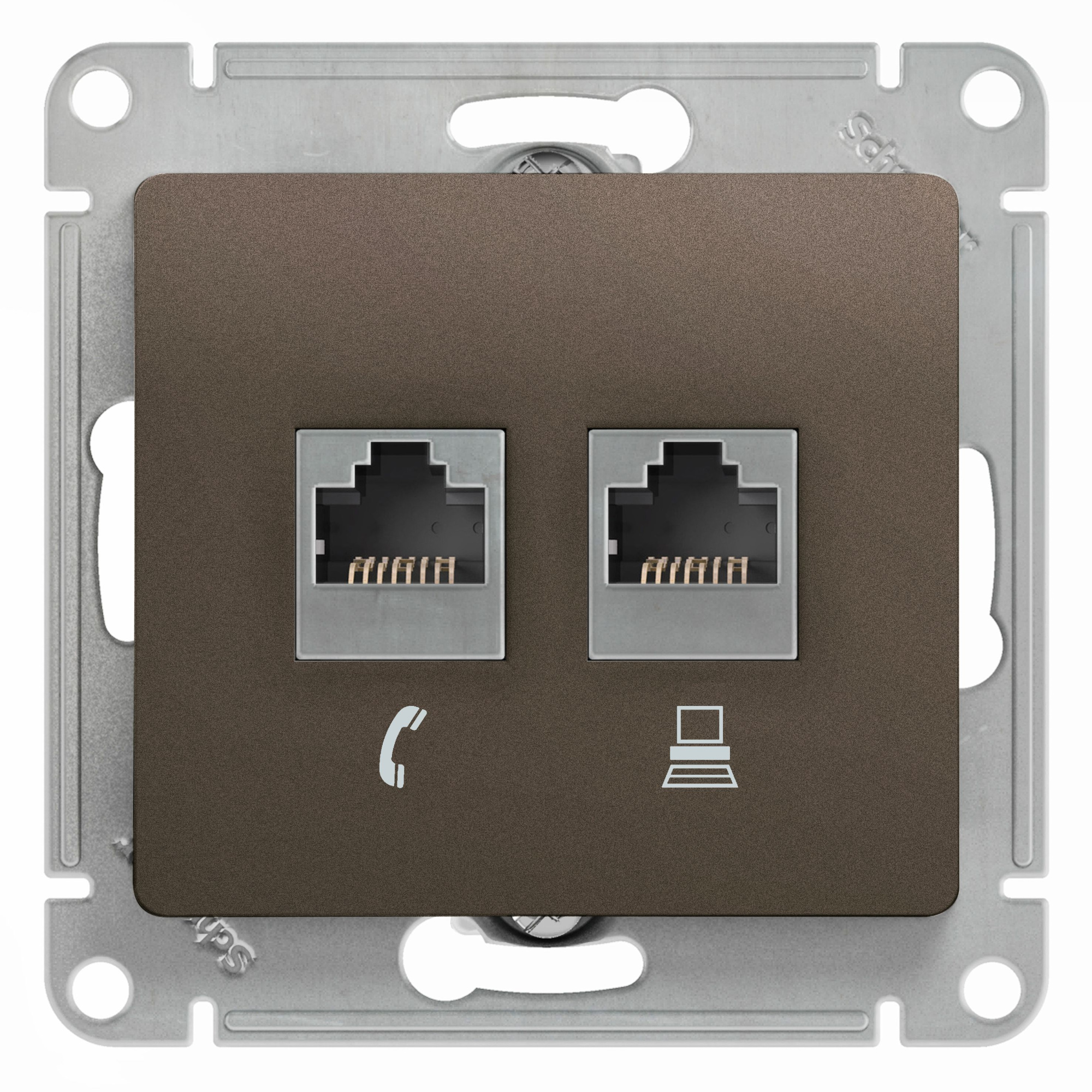 Розетка двойная RJ11+RJ45, кат.5e (шоколад) Glossa Systeme Electric, GSL000885