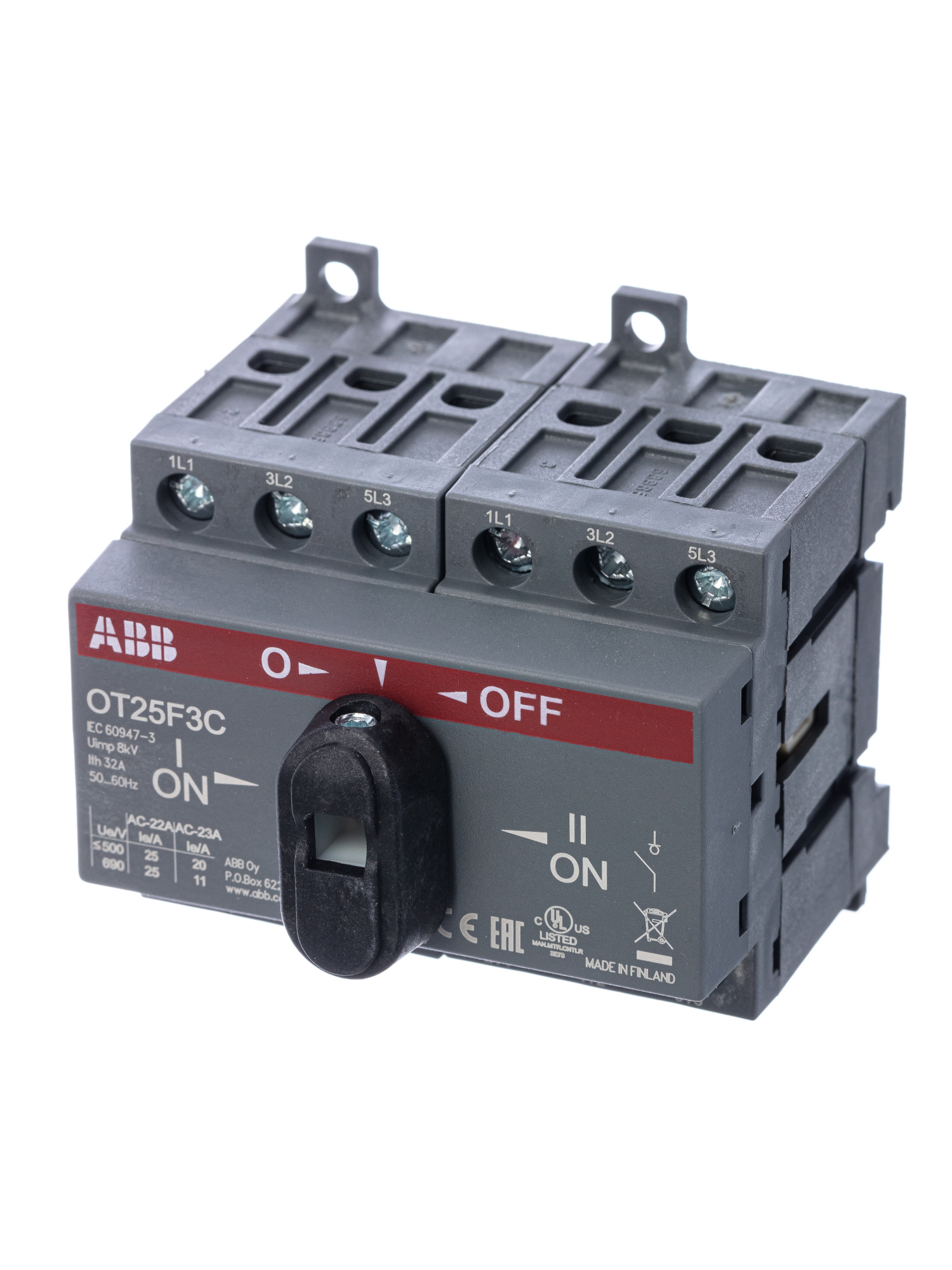 OT25F3С Реверсивный рубильник 3-х полюсный 25А (с ручкой) ABB, 1SCA104863R1001