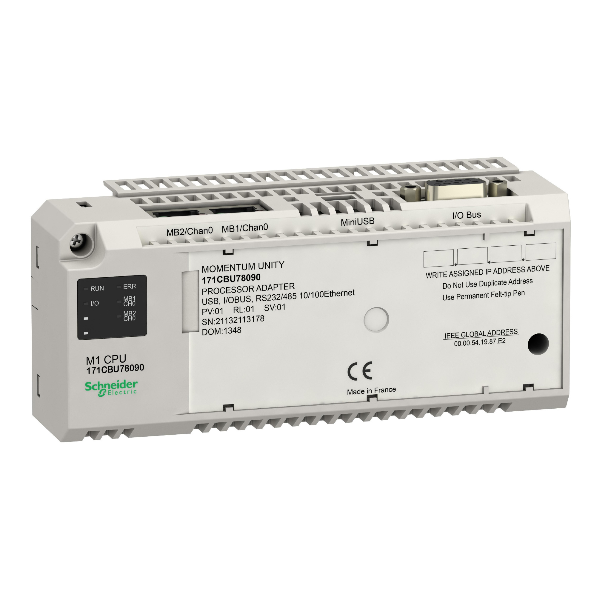 Процессор momentum unity m1 (serial 232/485, serial 485, usb, io bus, rtc) Schneider Electric, 171CBU78090