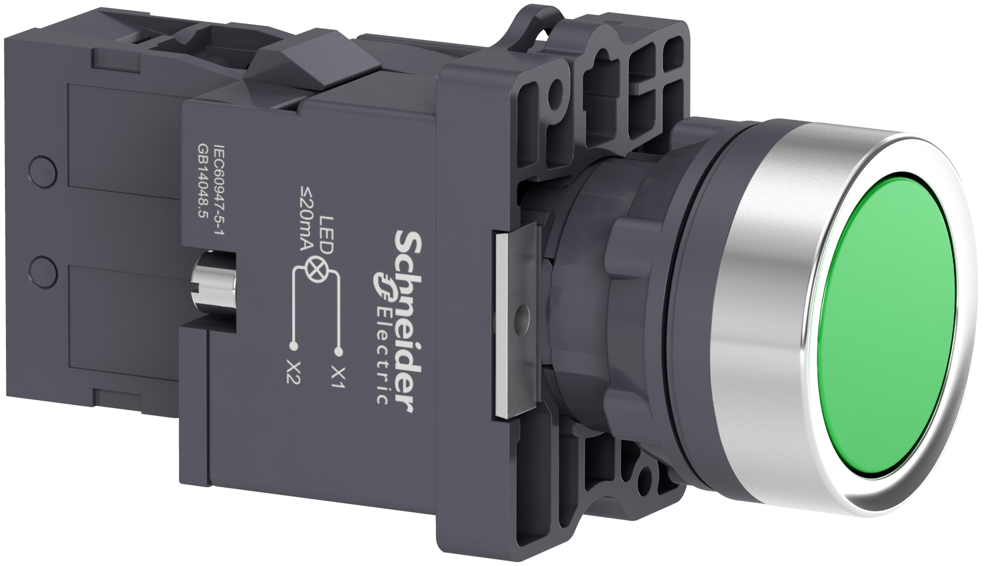 Кнопка зеленая с подсветкой СLED,220В 1НО Schneider Electric, XA2EW33M1
