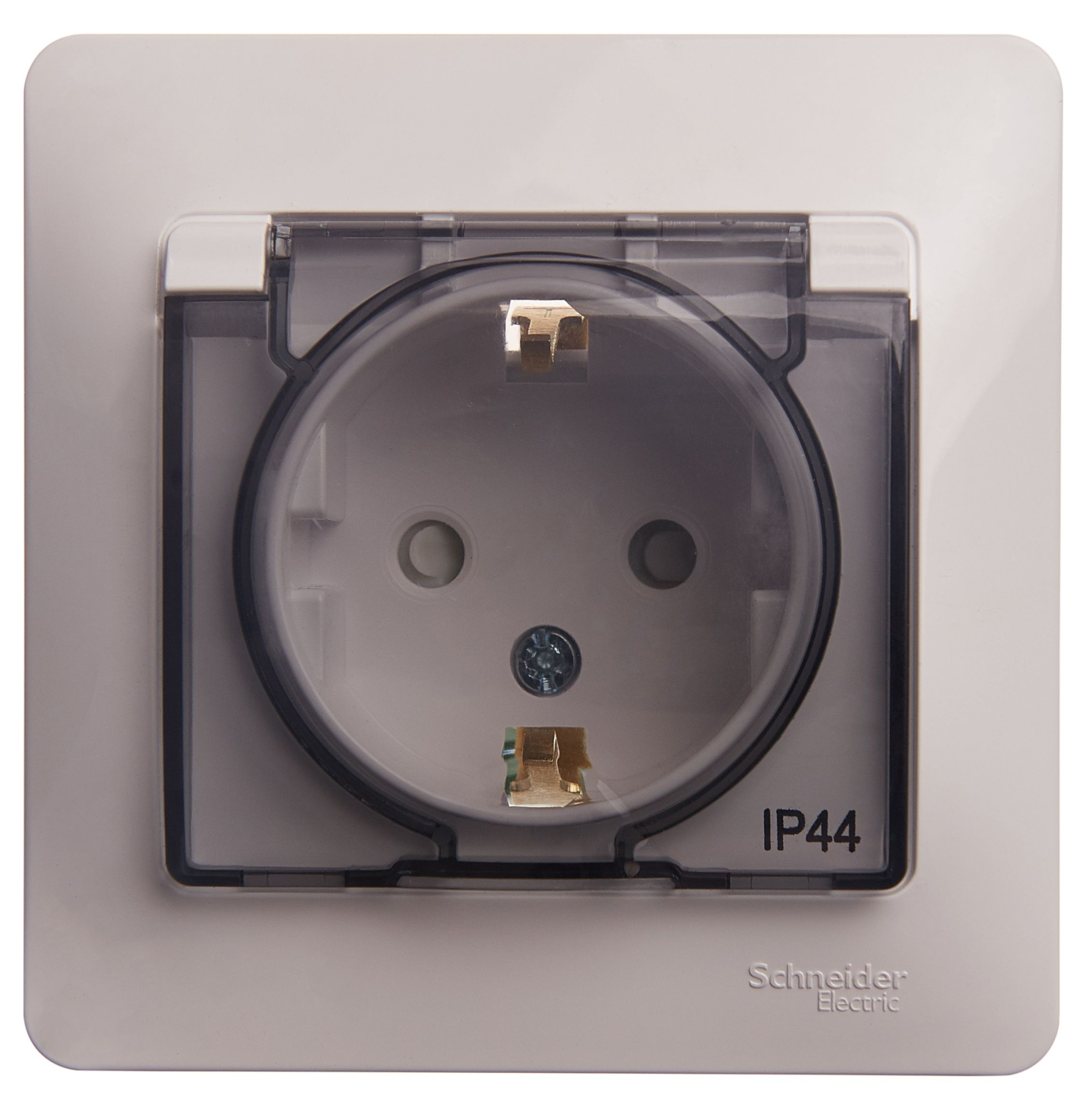 Розетка с заземлением со шторками и с крышкой 16А IP44, в сборе (белый) Glossa Systeme Electric, GSL000148