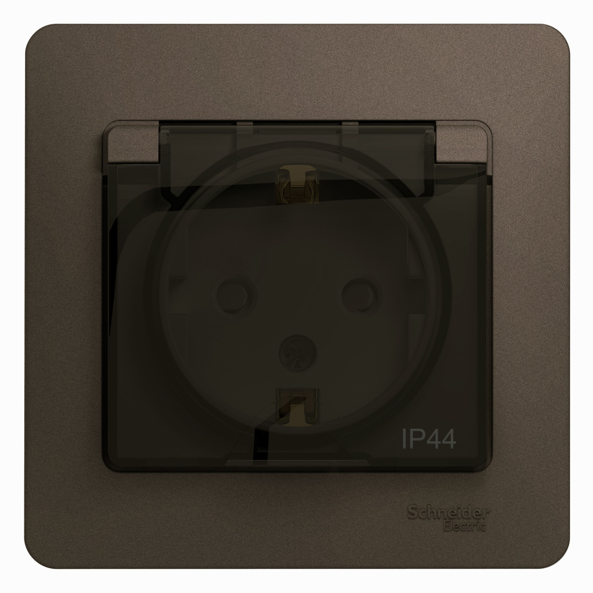 Розетка с заземлением со шторками с крышкой, в сборе,16А IP44,шоколад Glossa Systeme Electric, GSL000848