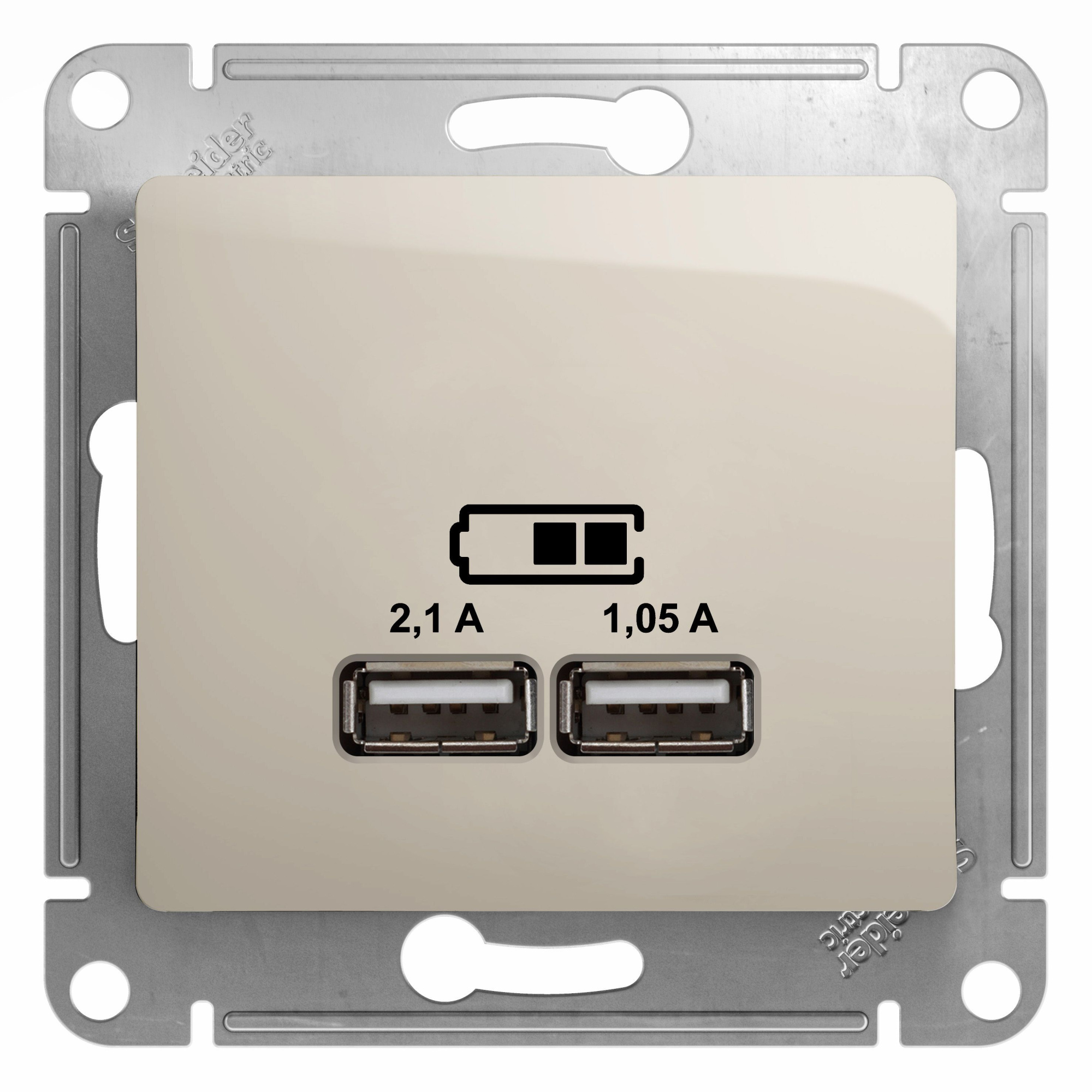 Розетка USB 5в/2100ма, 2х5в/1050ма, механизм (молочный) Glossa Systeme Electric, GSL000933