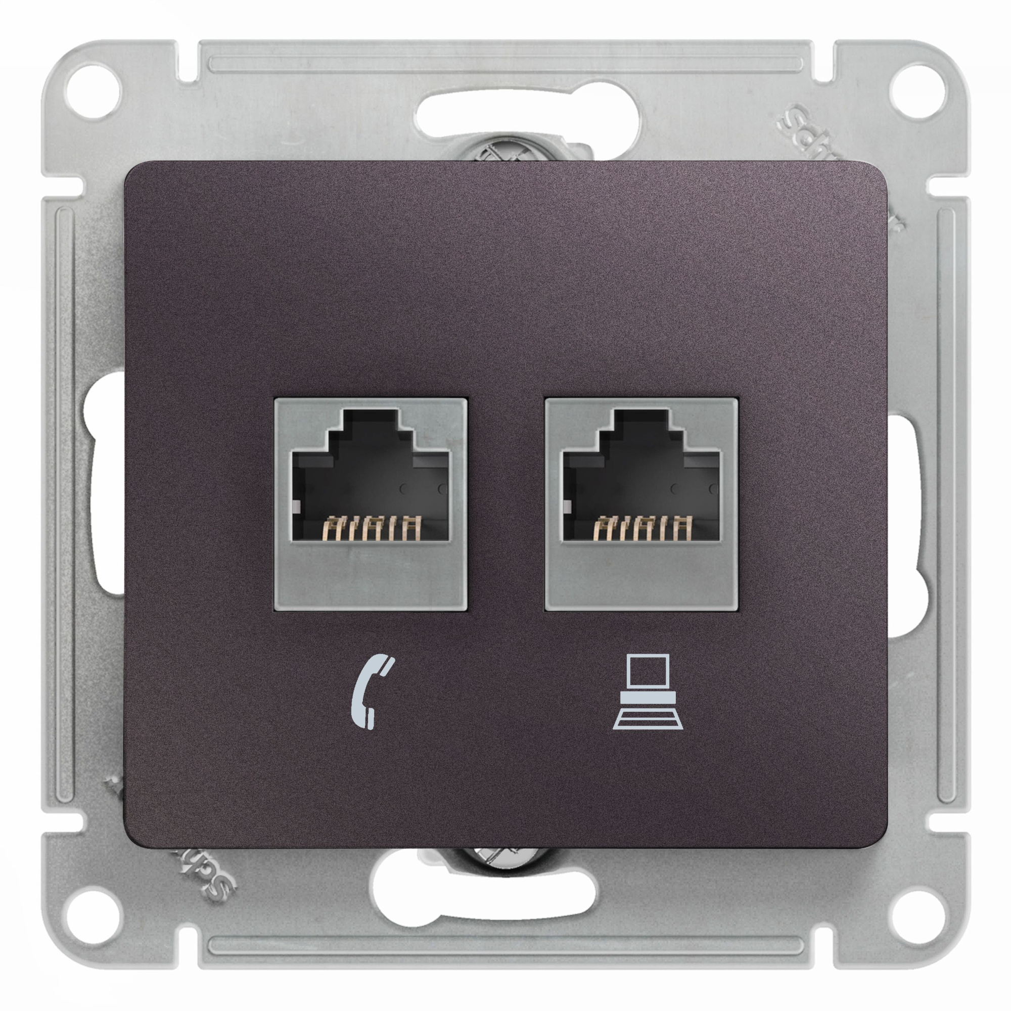 Розетка двойная RJ11+RJ45, кат.5e,механизм (сиреневый туман) Glossa Systeme Electric, GSL001485