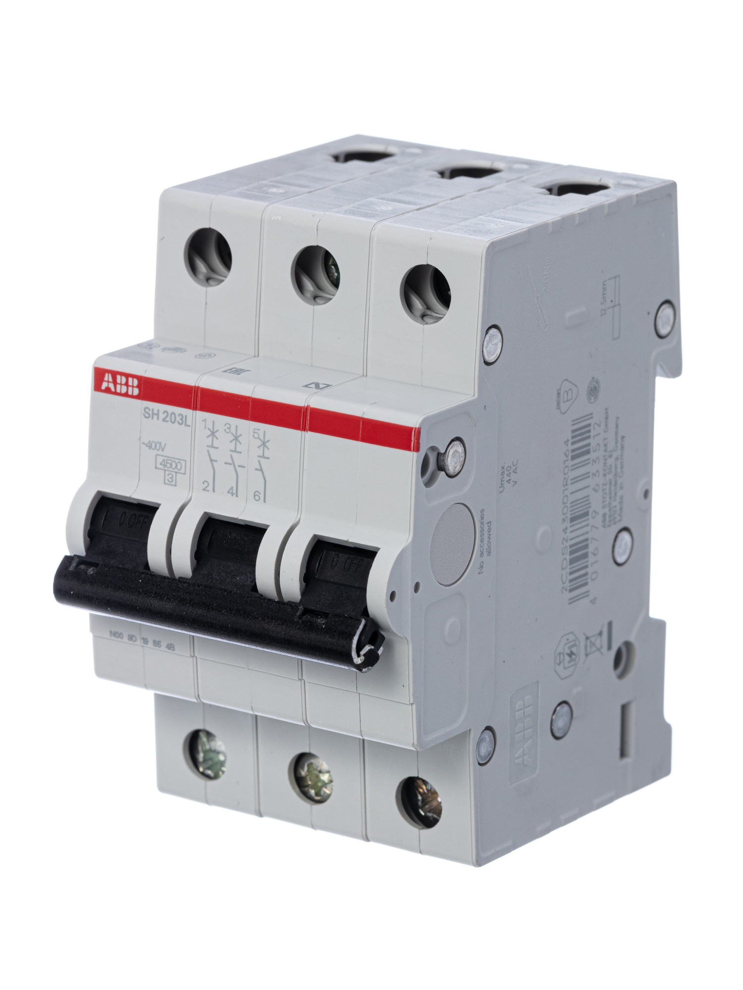 SH203L C50 Автоматический выключатель 3-полюсный, 50А, 4.5кА (хар-ка C) ABB, 2CDS243001R0504