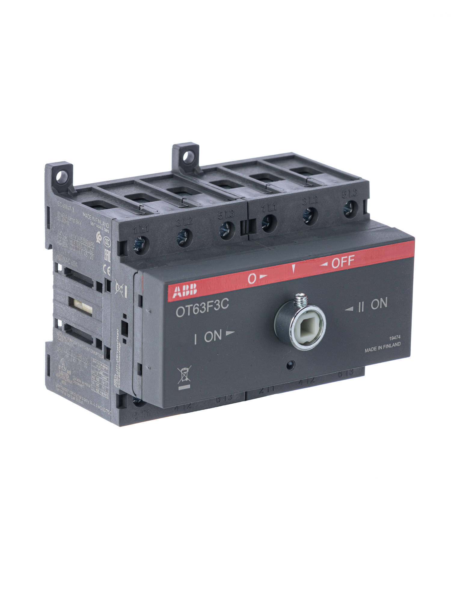 OT63F3C Реверсивный рубильник 3-х полюсный 63А (без ручки) ABB, 1SCA105338R1001