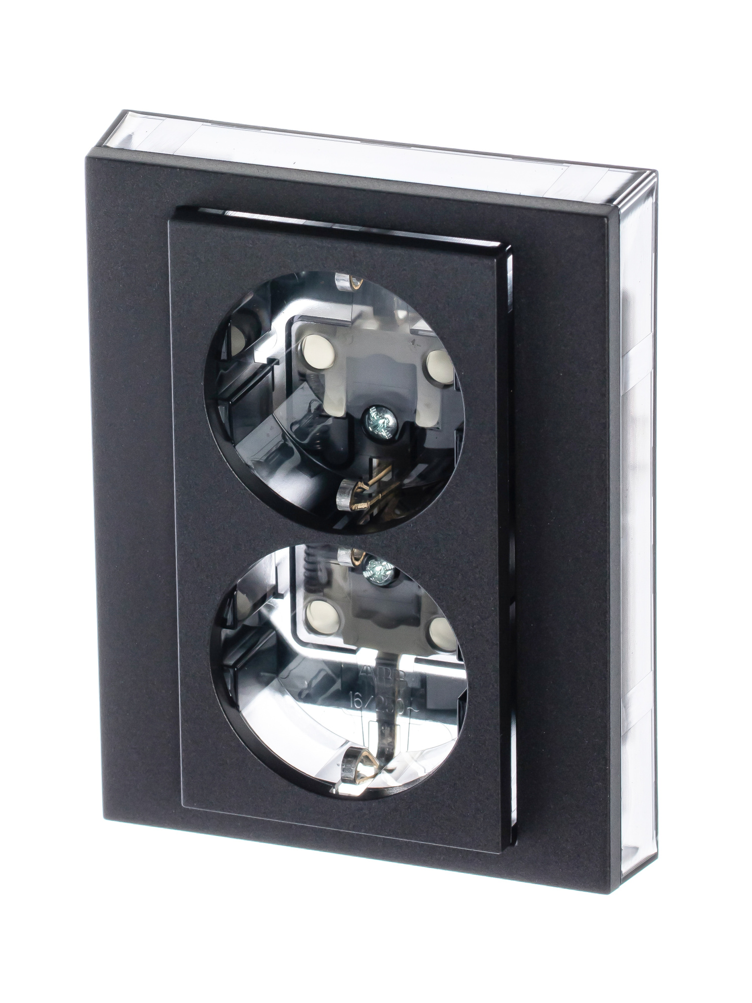 5522H-C03457 63W Розетка двойная с заземл. со шторками, Levit, антрацит/дымчатый чёрный ABB, 2CHH223457C6063