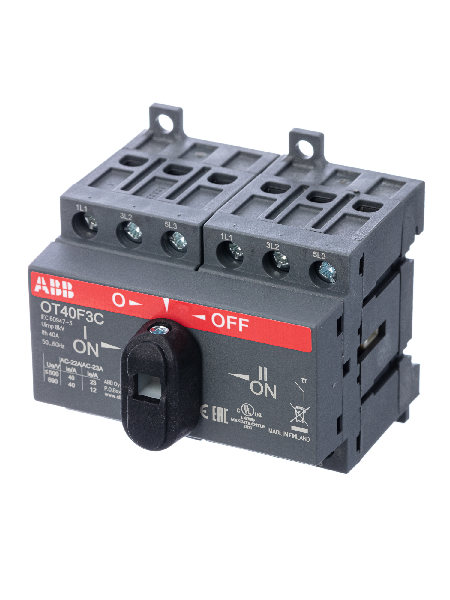 OT40F3С Реверсивный рубильник 3-х полюсный 40А (с ручкой) ABB, 1SCA104913R1001