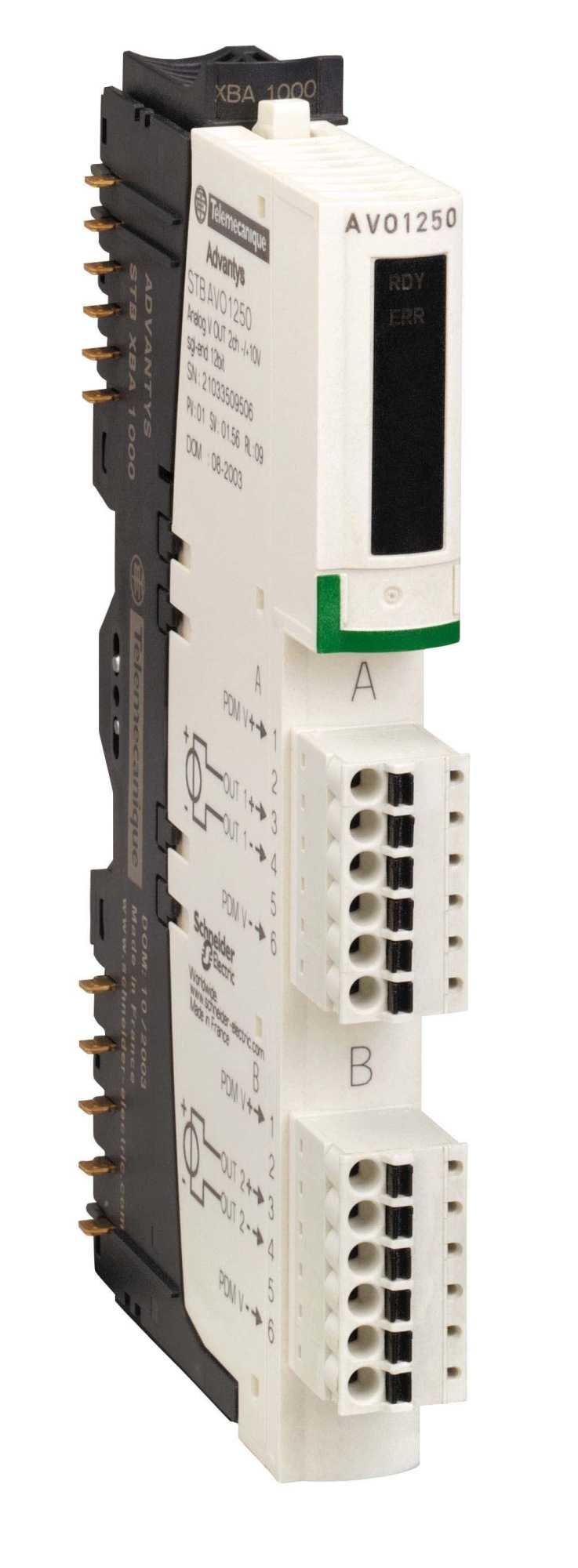 Модуль ан. вых, 2 кан -10/0..+10в(kомпл) Schneider Electric, STBAVO1250K
