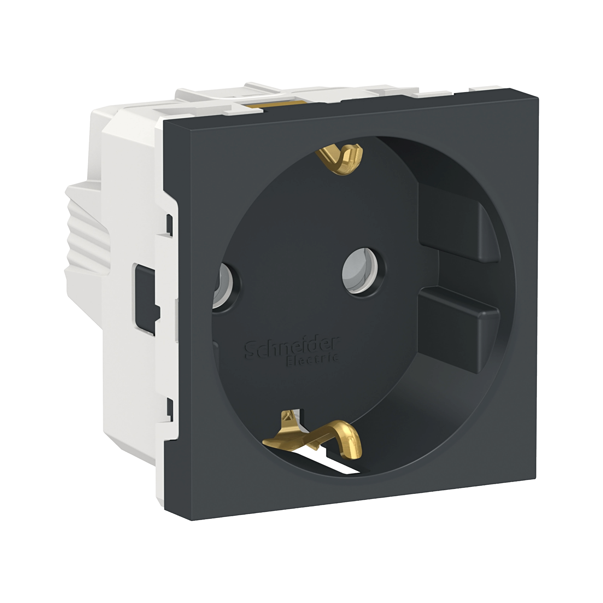 Розетка с заземл., со шторк., винт. зажим, 16а, 250в, 2 мод.(антрацит) Unica Modular Schneider Electric, NU303754