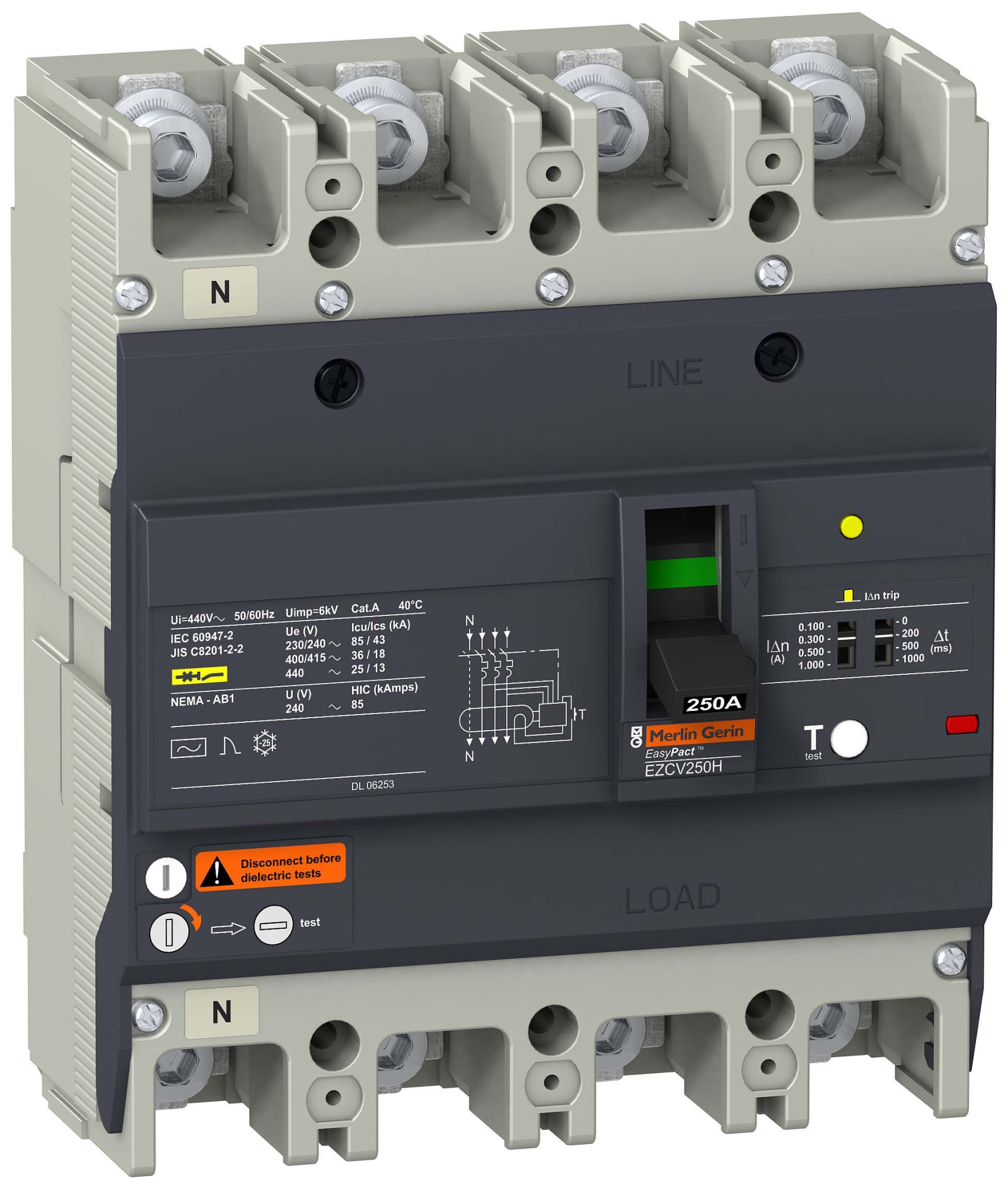 Автоматический выключатель с диф.защ. 36 ка/415в 4п3т 250a Schneider Electric, EZCV250H4250