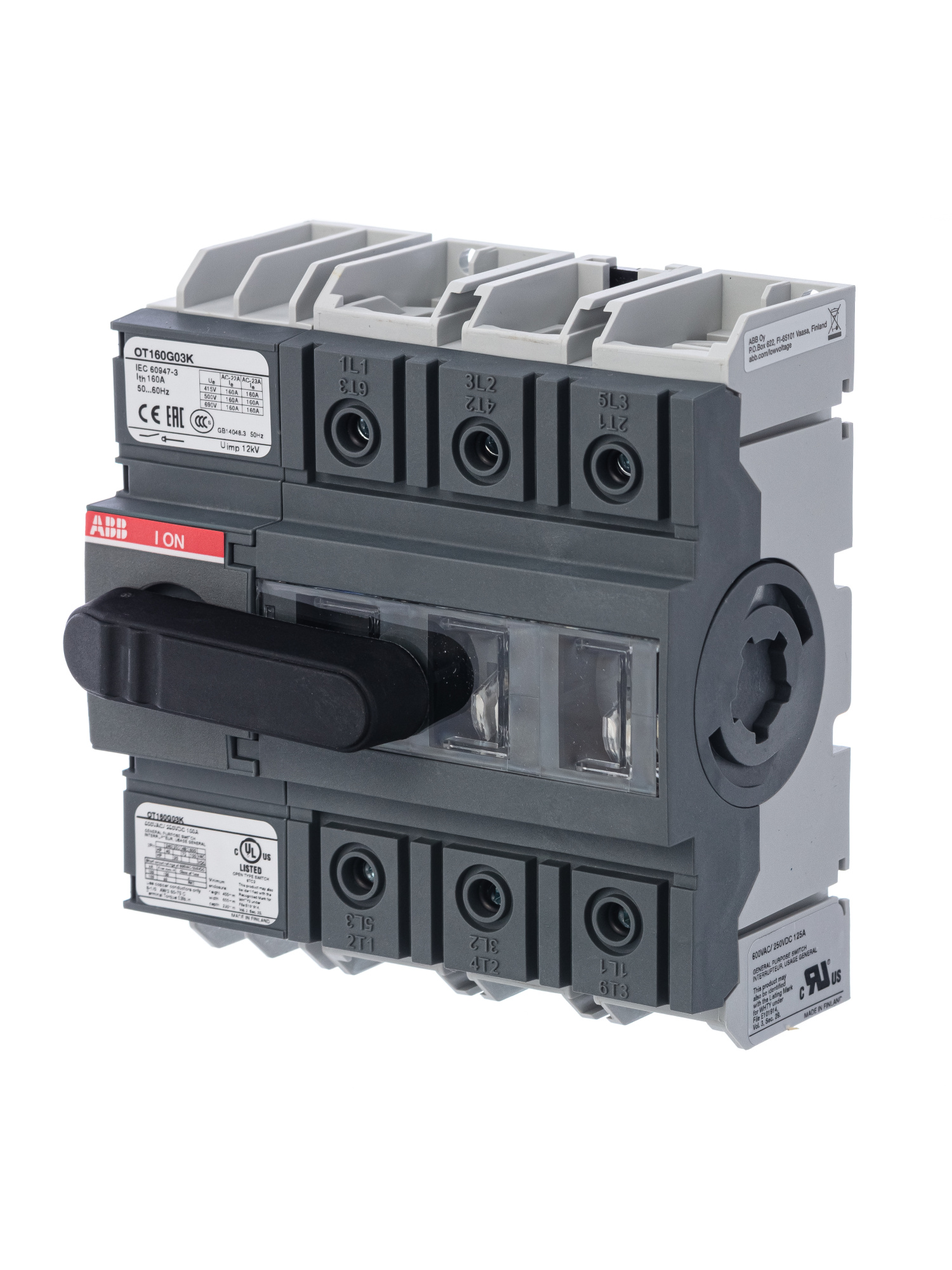 OT160G03K Рубильник 3-полюсный на 160А (с ручкой прямого монтажа) ABB, 1SCA138208R1001