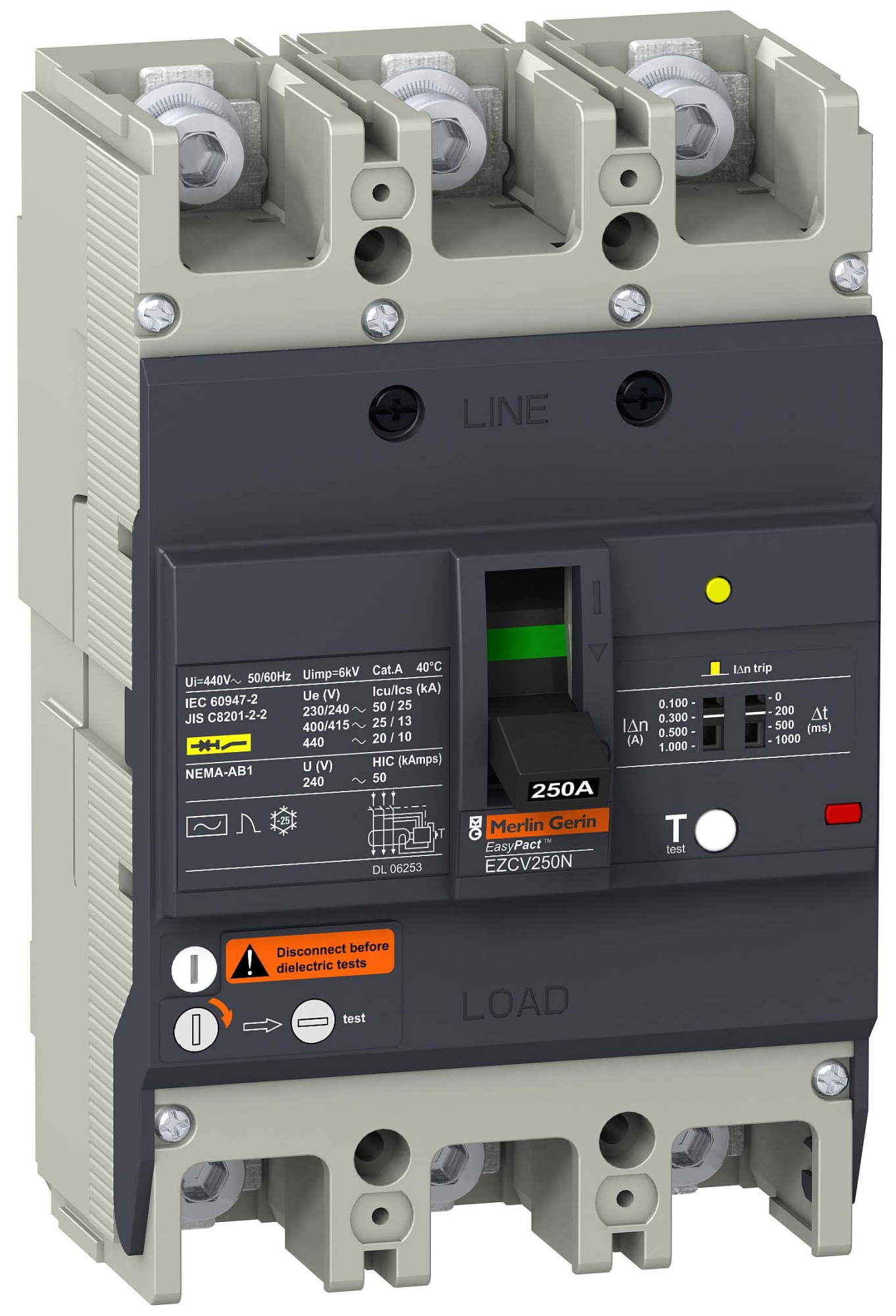 Автоматический выключатель с диф.защ. 25 ка/415 в 3п3т 125 a Schneider Electric, EZCV250N3125