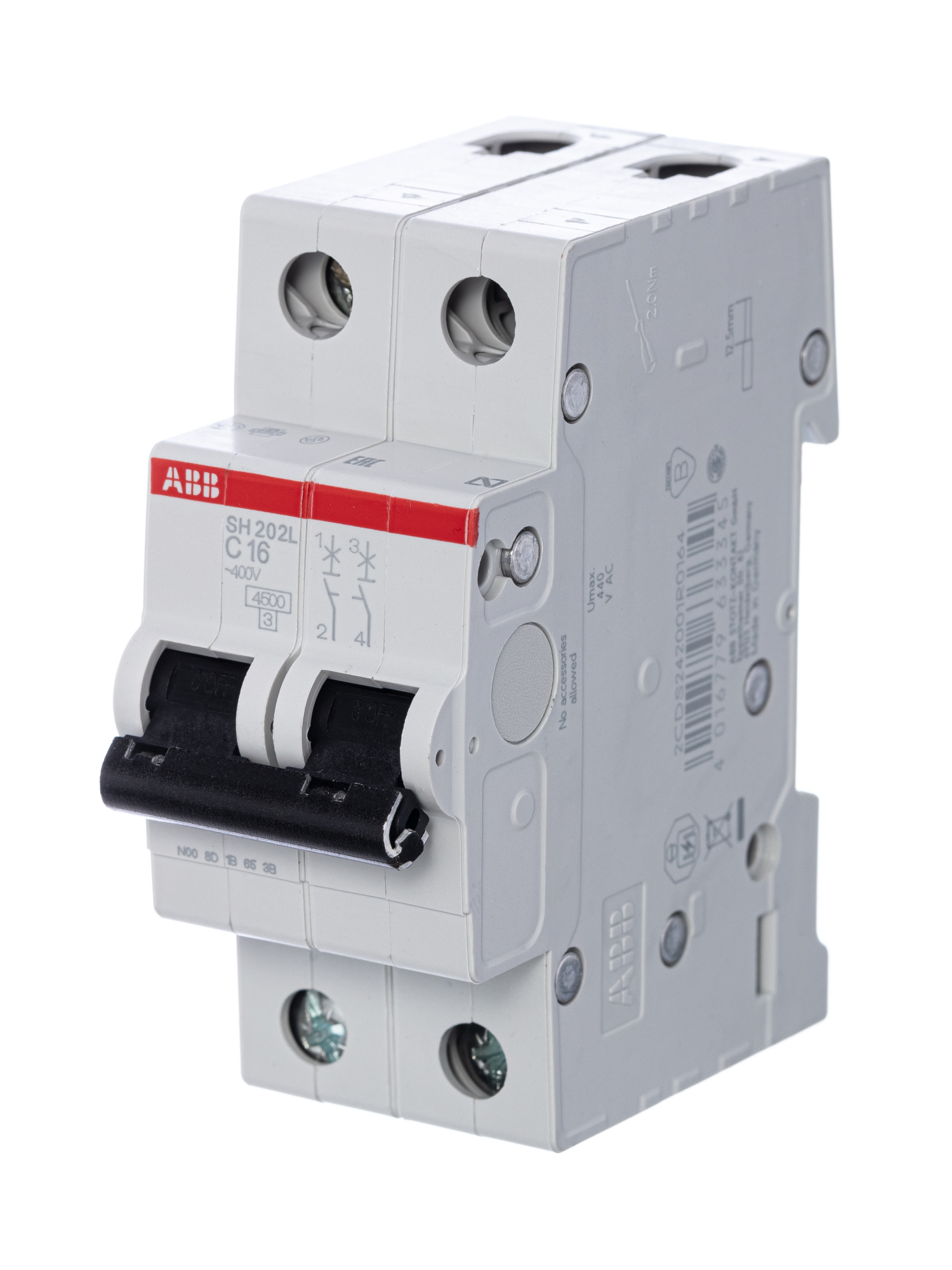 SH202L C16 Автоматический выключатель 2-полюсный, 16А, 4.5кА (хар-ка C) ABB, 2CDS242001R0164