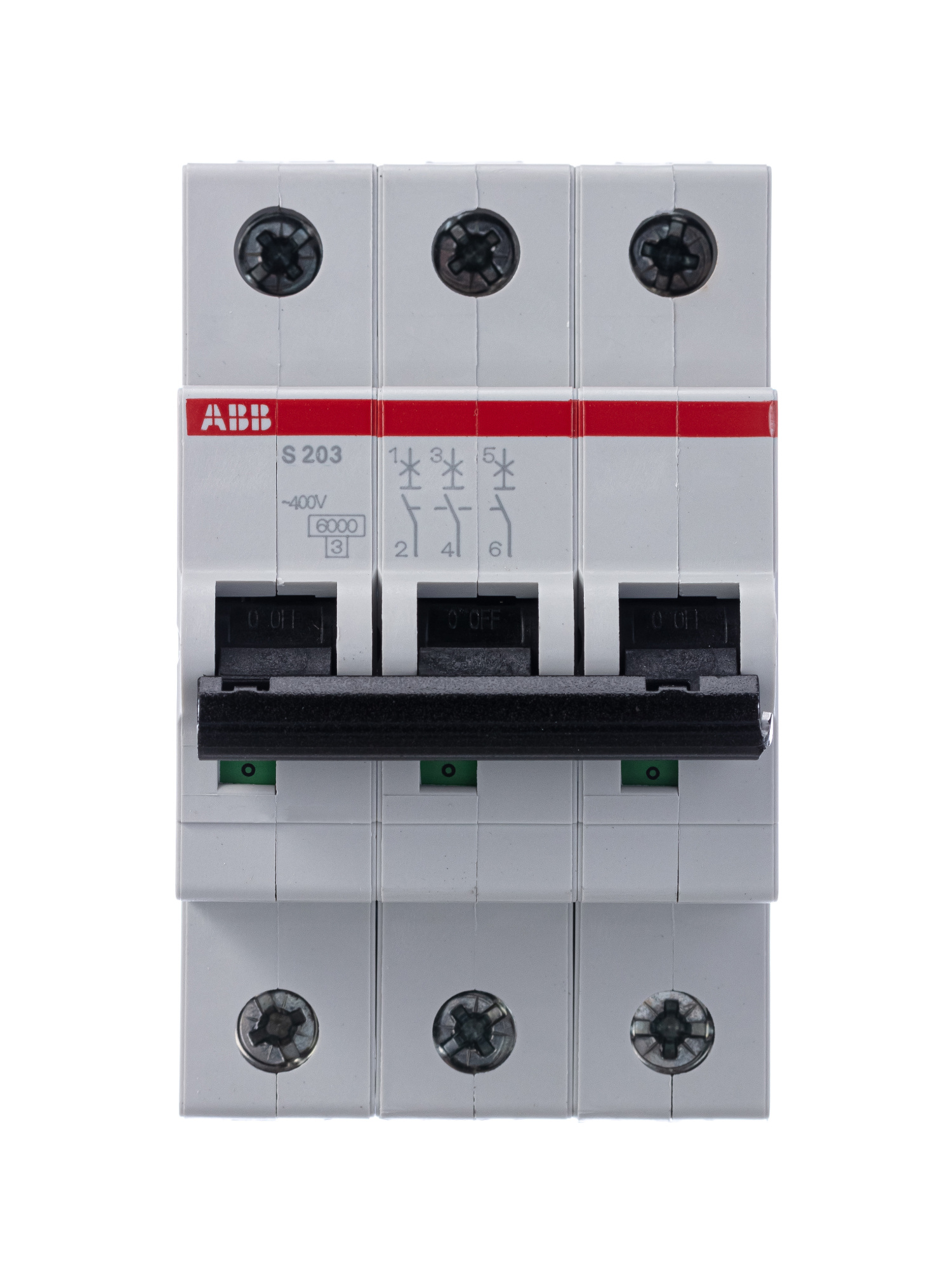 S203 B10 Автоматический выключатель 3-полюсный, 10А, 6кА (хар-ка B) ABB