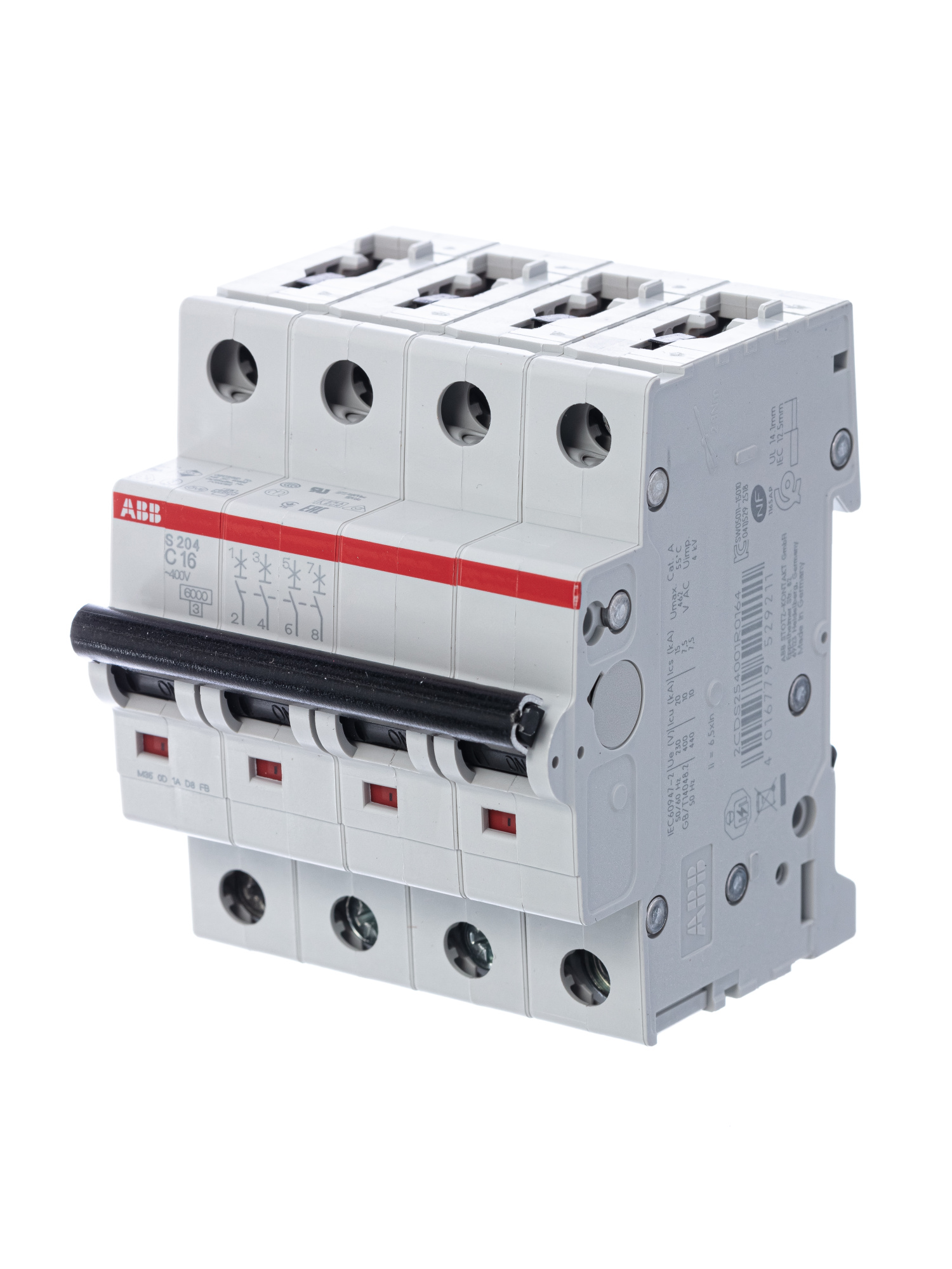 S204 C16 Автоматический выключатель 4-полюсный, 16А, 6кА (хар-ка C) ABB, 2CDS254001R0164