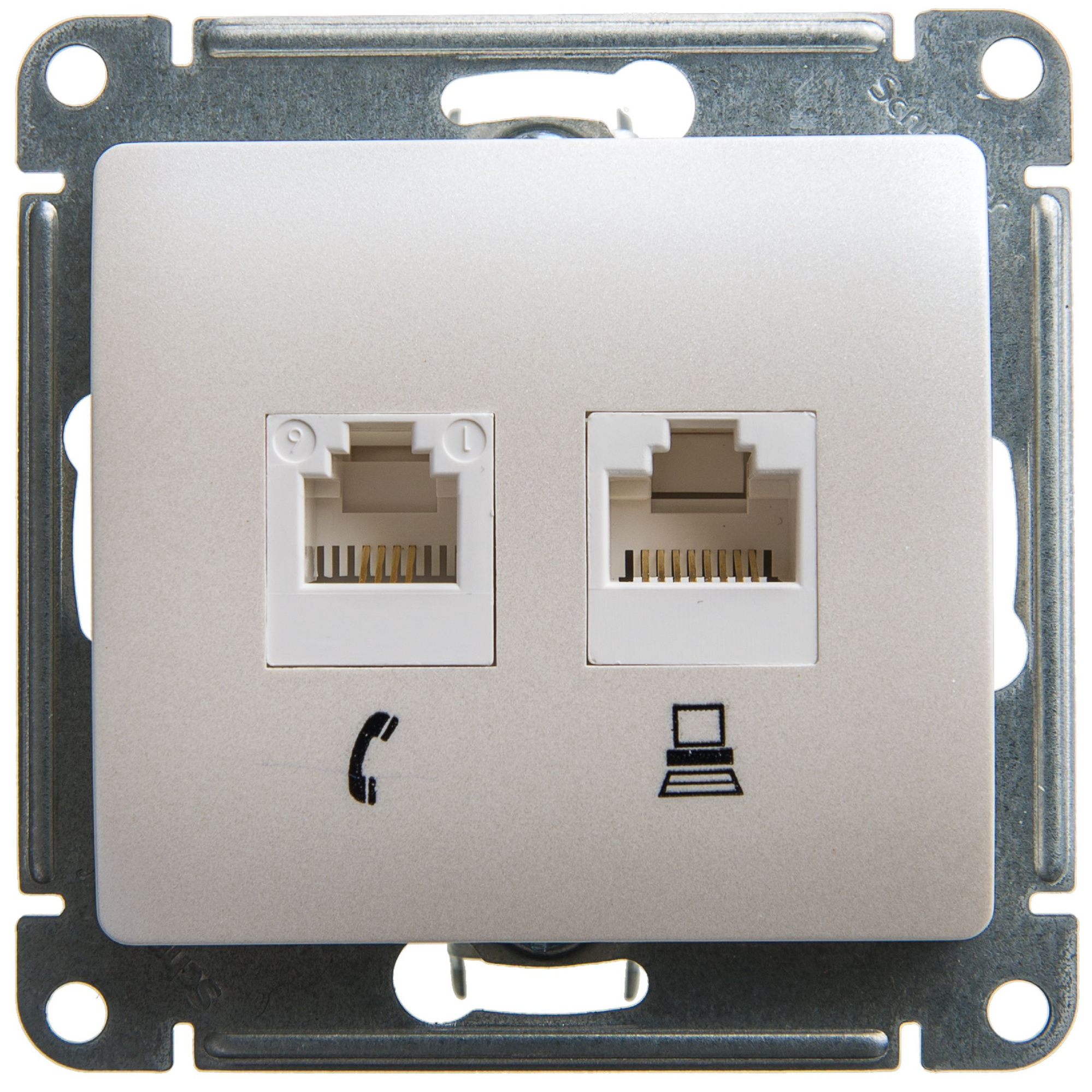 Розетка двойная RJ11+RJ45, кат.5E, (перламутр) Glossa Systeme Electric, GSL000685