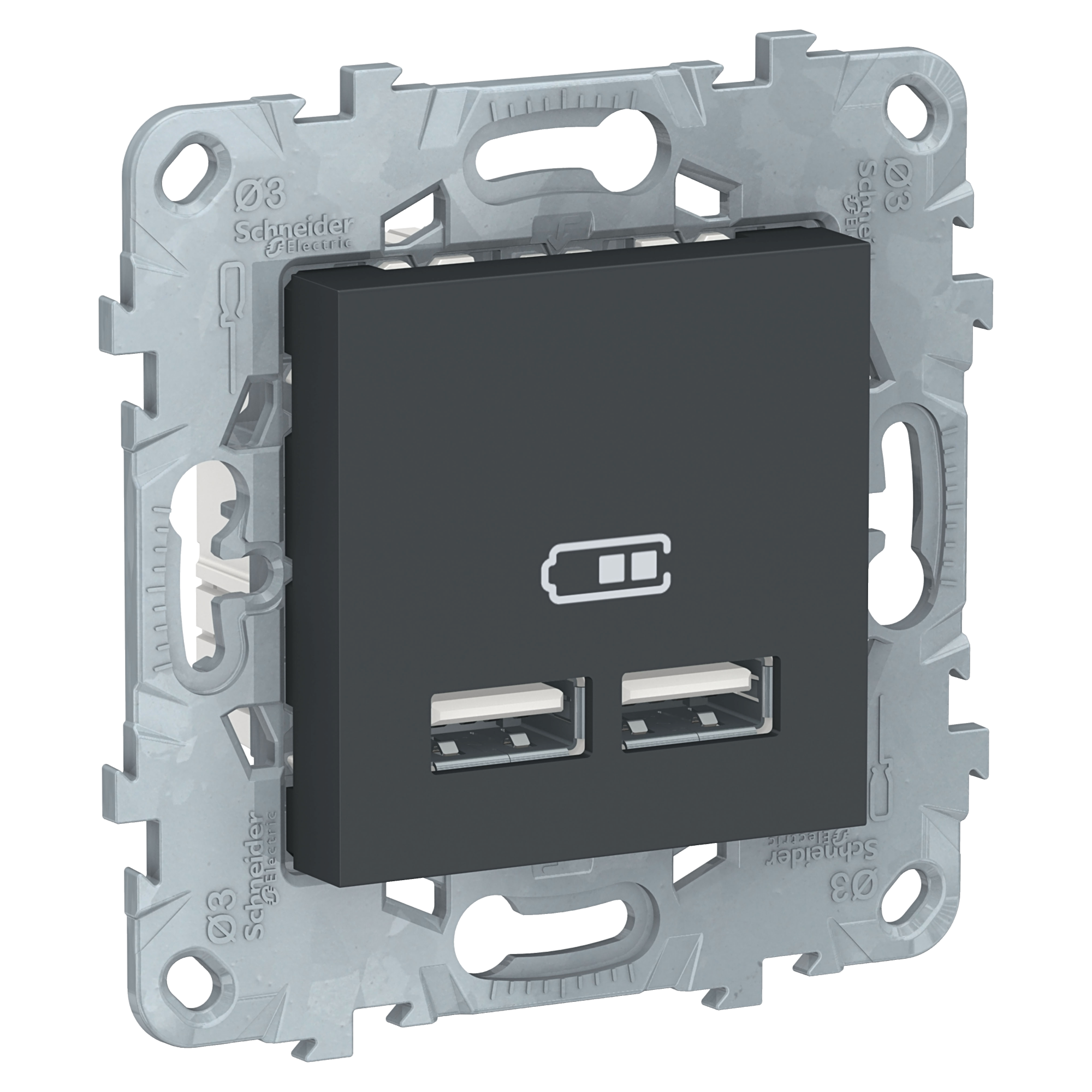 Розетка USB, 2-х местная, 5B/2100ма (антрацит) Unica New Schneider Electric, NU541854